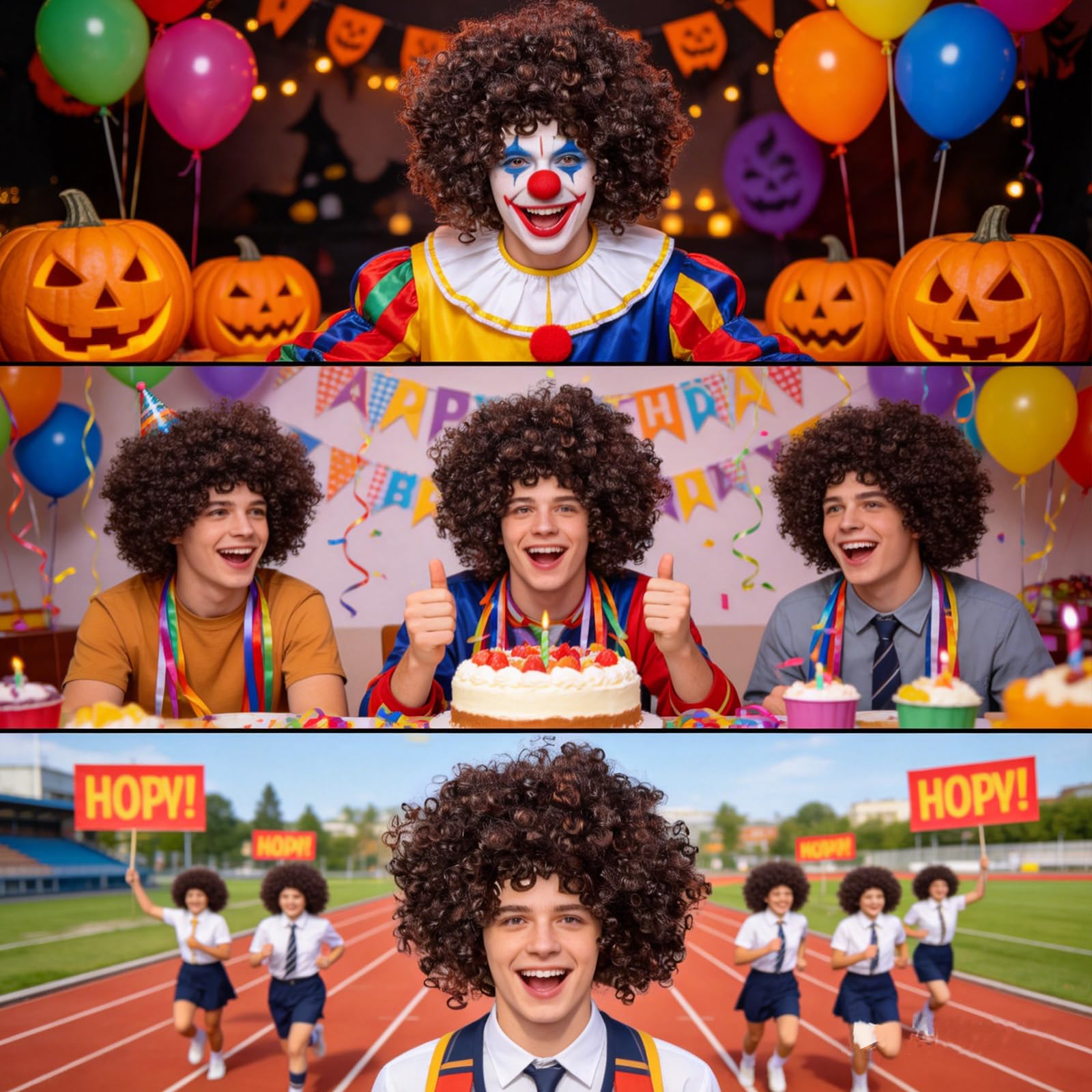 Perücke für Damen &Herren Braun Afroperücke Lockenperücke Karnevalsperücke,60er 70er 80er Jahre Kostüm Accessoires für Rocker Disco Punk Hippie,Männer Cosplay Party Karneval Halloween Fasching Perücke