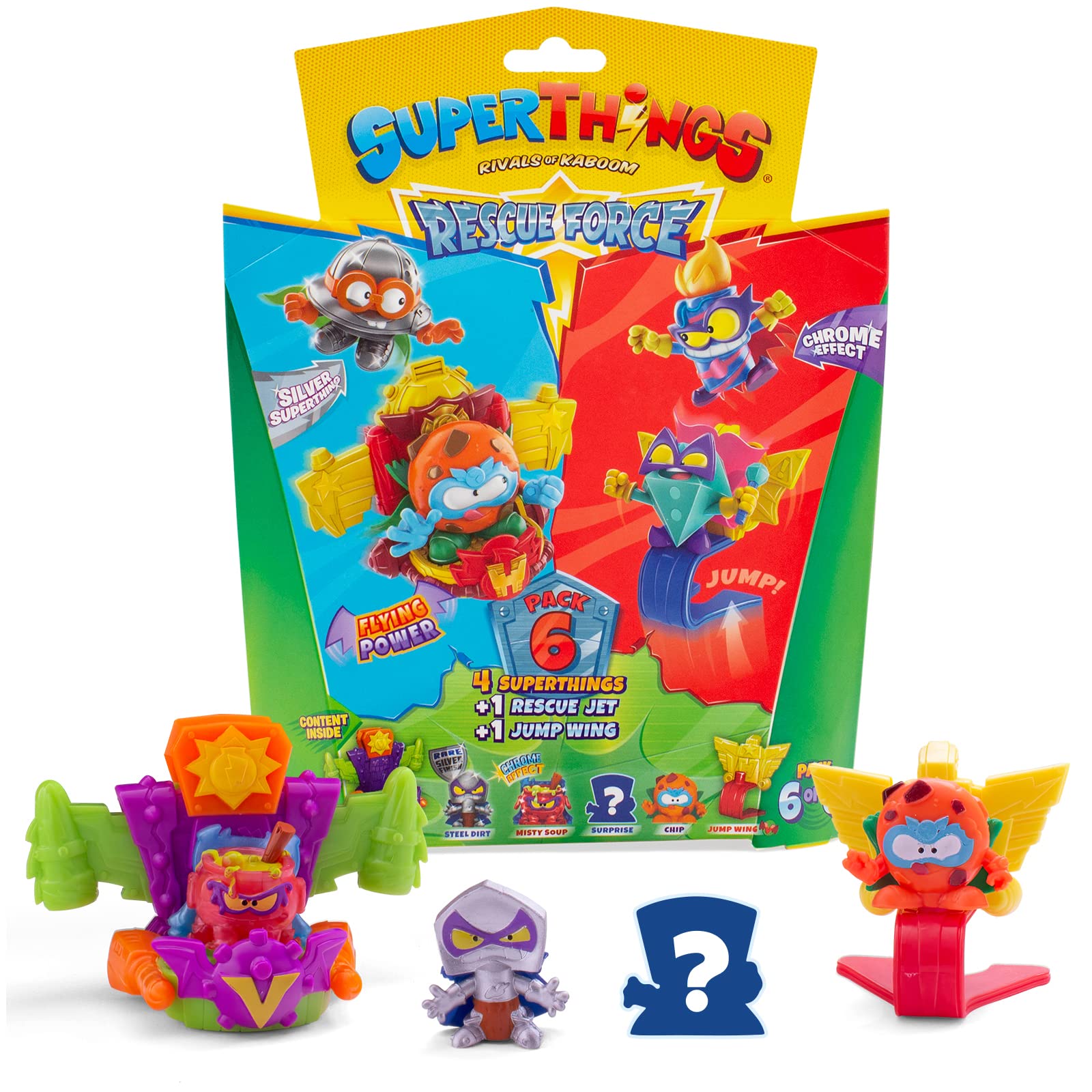 SUPERTHINGS RIVALS OF KABOOM Rescue Force Series – 6-Pack. Includes 4 SuperThings (1 rare silver captain), 1 Rescue Jet and 1 Jump Wing 6/6