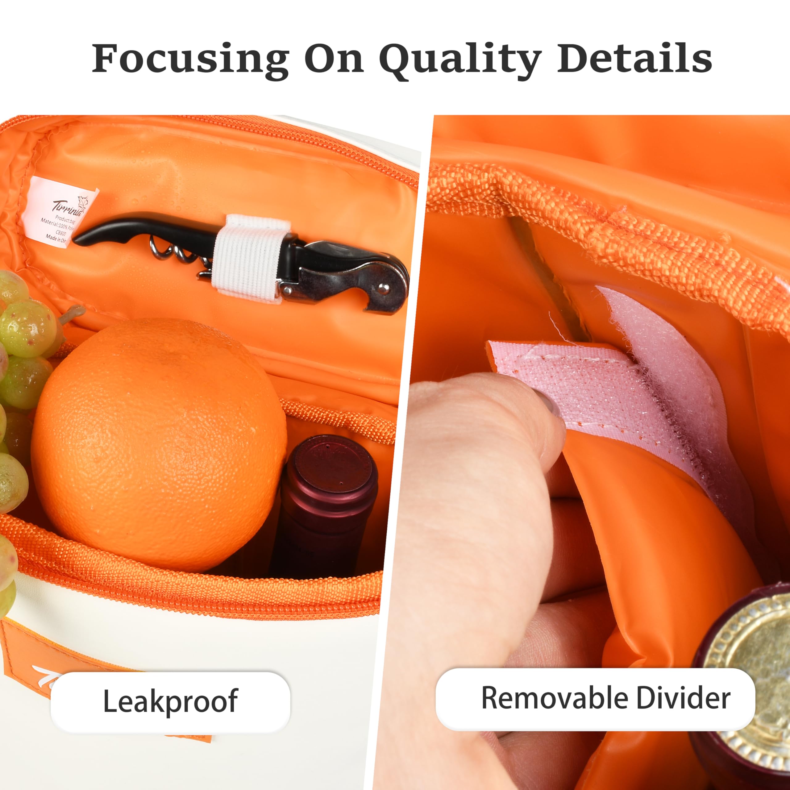 Tirrinia 2 Bottle Wine Gift Tote Carrier - Leakproof & Insulated Padded Versatile Wine Cooler Bag for Travel, BYOB Restaurant, Wine Tasting, Party, Dinner,Gift for Wine Lovers, Beige: White Orange 2 Bottle-with front pocket