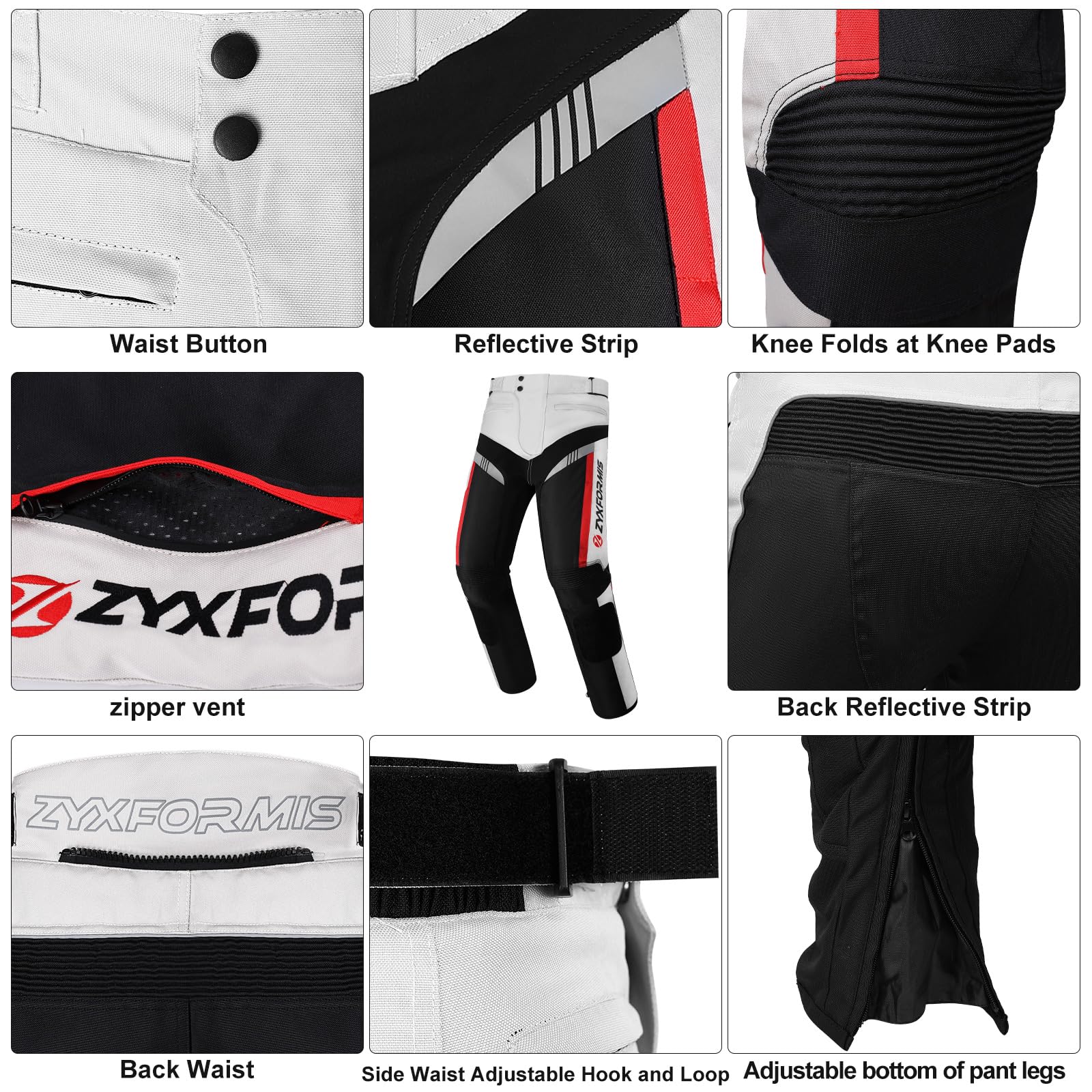 Pantalon de Moto en Textile étanche et Coupe-Vent imperméable Protection blindé Unisexe pour Moto avec Doublure Amovible