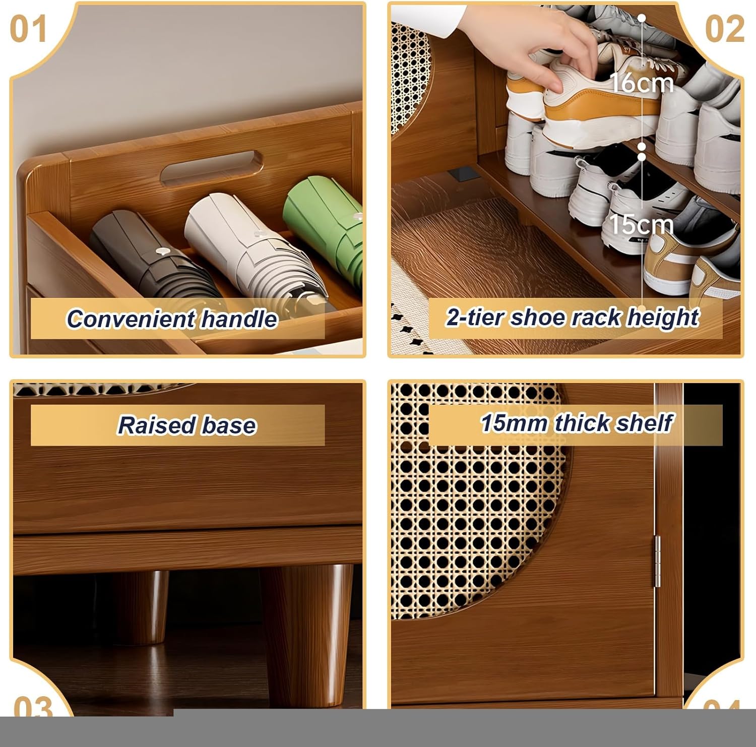 Shoe Storage Cabinet Cabinets Hallway Slim Cupboard Cupboards Hallways Slimline，2-Tier Bamboo Shoe Storage Bench with Cushion Rattan Entryway Cabinet Lift Top Box Adjustable Shelf 200KG Capa