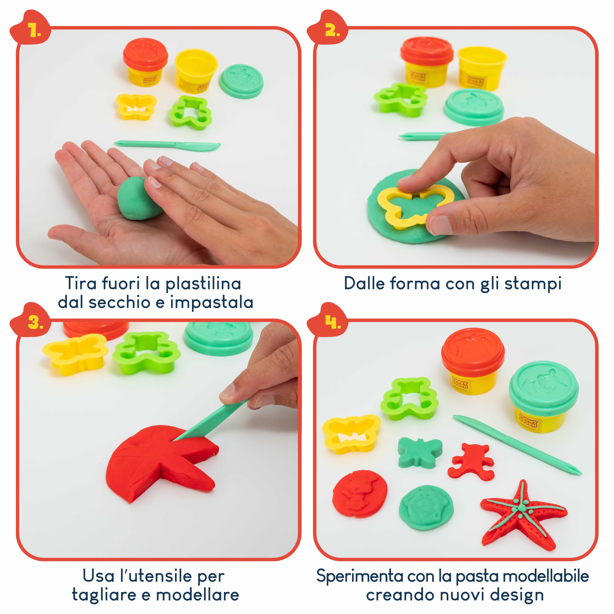 BONNYCO Set Plastilina per Bambini con Stampini e Sacchettini Regalo, Pack 16 Regalini Fine Festa Compleanno 3-9 Anni. Gadget Compleanno Bambini, Giochi Creativi da Pasta Modellabile