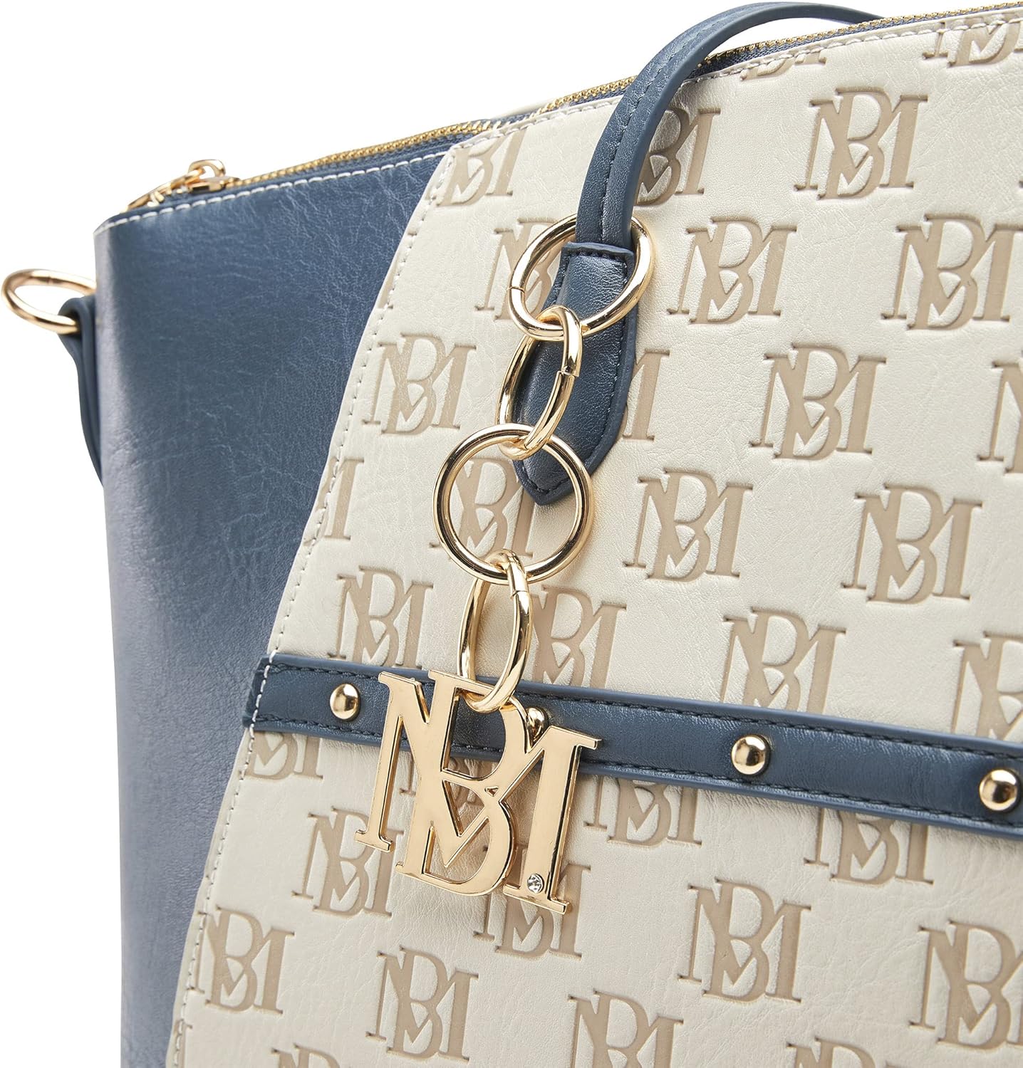 Badgley Mischka Caroline Vegan Leather Tote Weekender Travel Bag (Champagne Navy) - Image 9