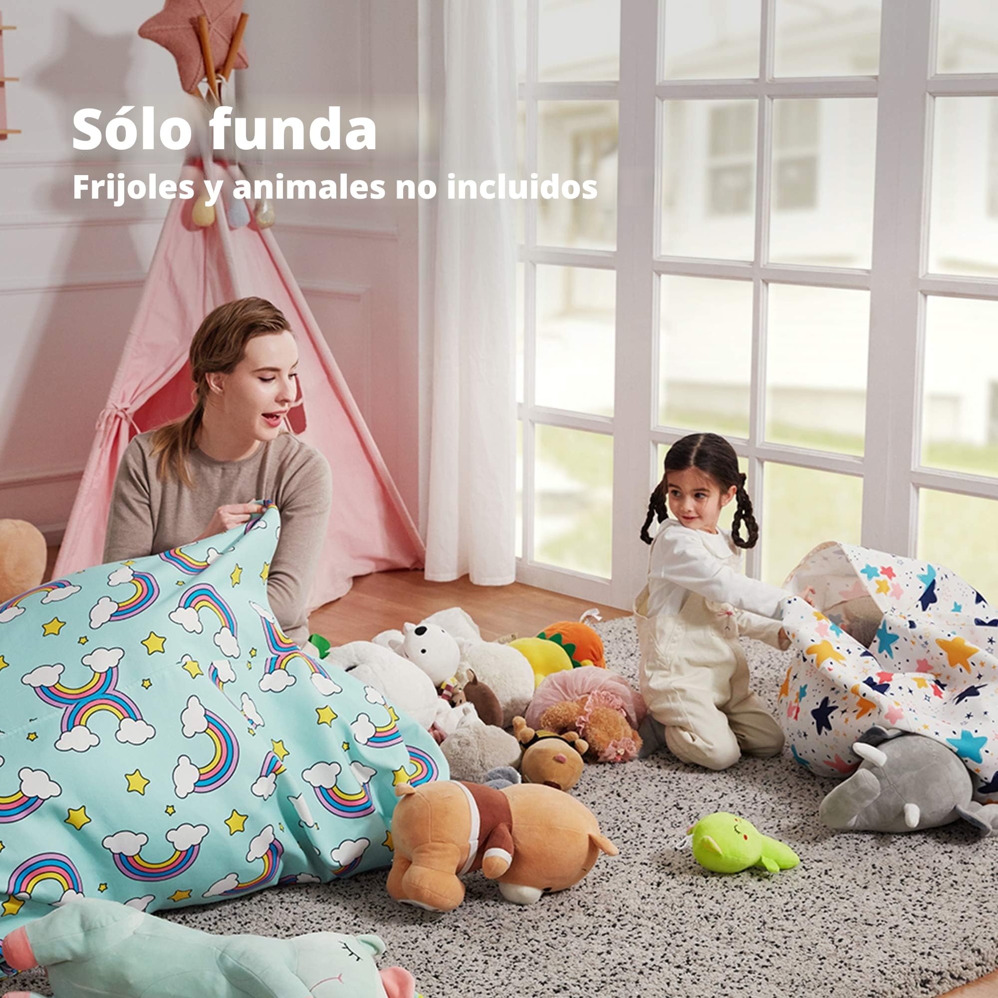 Funda de puf de Almacenamiento de Animales de Peluche Solo para niños y Adultos, Bolsa de puf Extragrande sin Relleno, Soporte y Organizador de Juguetes de Peluche