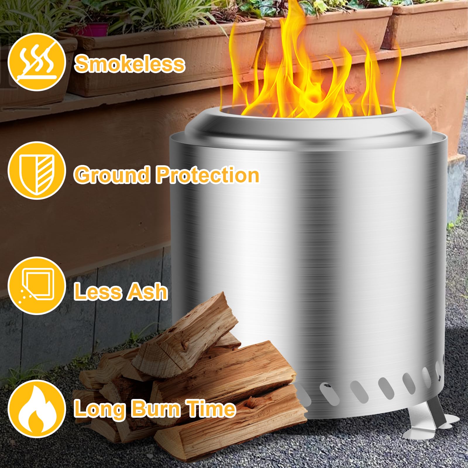 Brasero Exteriores, 22x22x26cm Brasero sin Humo Acero Inoxidable Mini Chimenea de Mesa Cesta para Fuego Barril de Fuego con Soporte Bolsa de Almacenamiento, decoración de balcón terraza jardín
