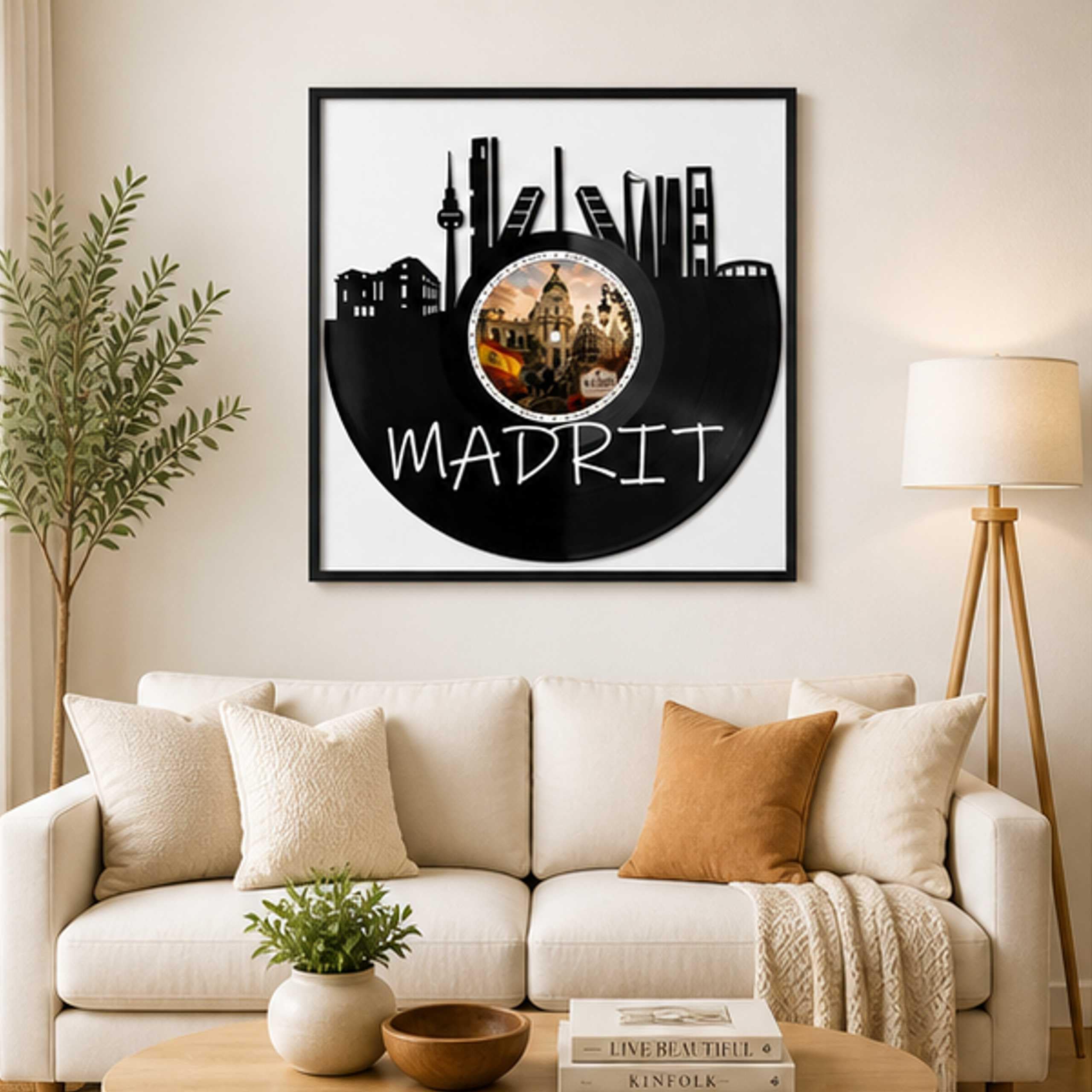 EVEVO Decorazione da parete in vinile con cornice, 32 x 32 cm, motivo: panorama della Spagna di Madrid, regalo per gli amanti della Spagna