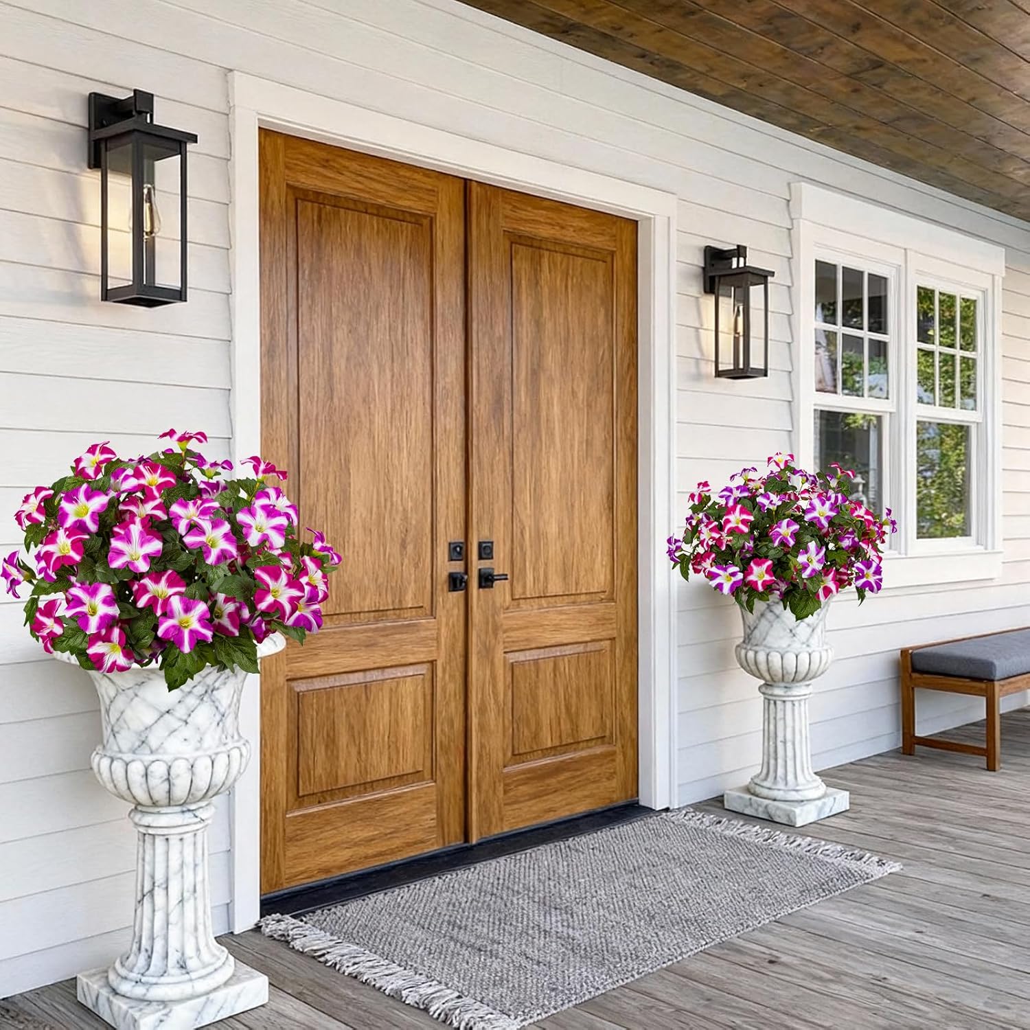 19 Inch Artificial Fake Flowers for Outdoor,4 Pcs Faux Silk Petunias Spring Flowers for Outside for Indoor Porch Planter Front Door Garden Patio Window Box Home Decor(Double Red Lotus) - Image 4