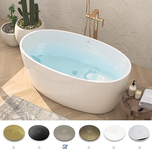 Miniatura 56 de FerdY Bali - Bañera de acrílico independiente, bañera de inmersión independiente con forma graciosa, certificado CUPC blanco brillante, drenaje