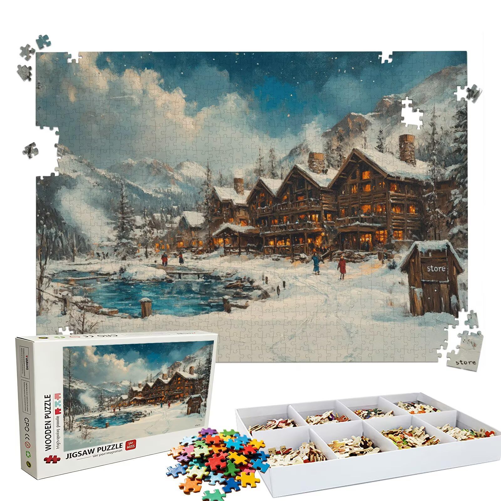 Puzzle 1500 elementów, 1500 elementów, dla dorosłych, domy, jezioro, drewniane puzzle, zestaw "zrób to sam" dla dorosłych, gruby materiał i idealne uzębienia, powierzchnia bez odbić, puzzle dla