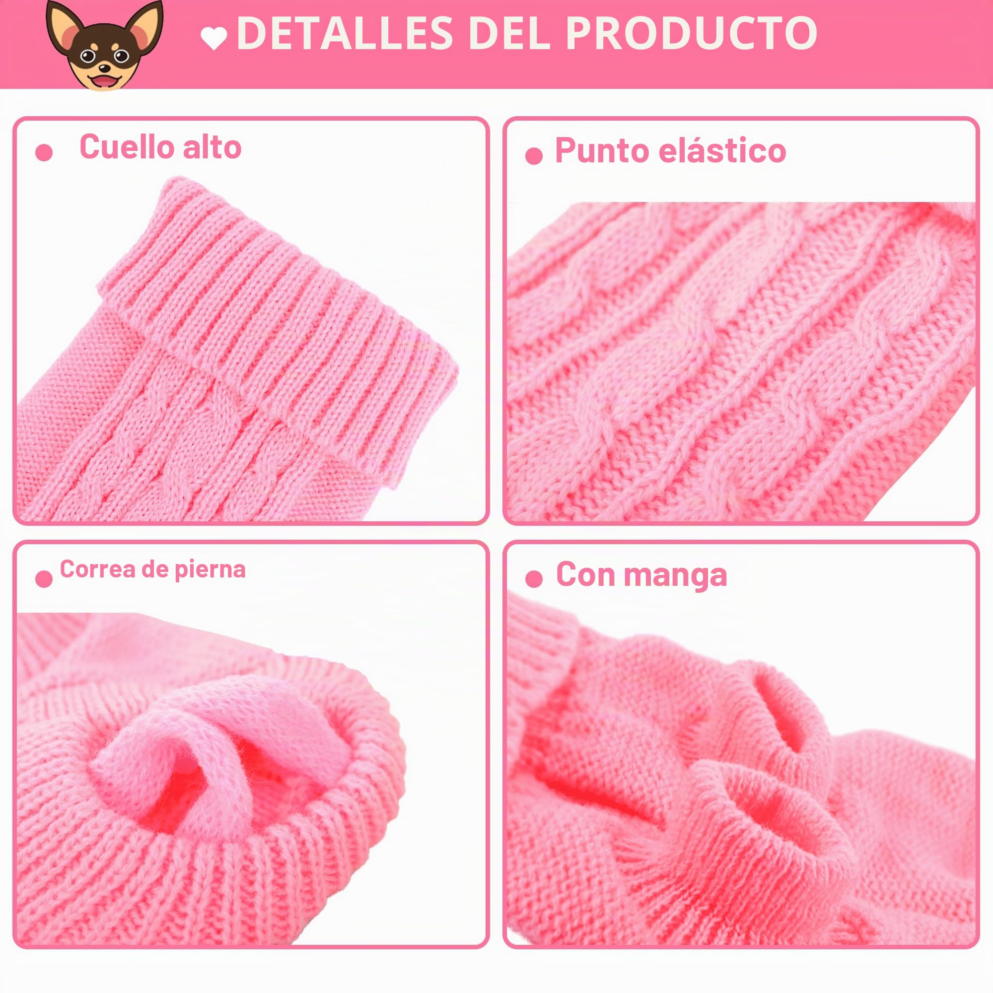 Suéter XXS para perro, 2 piezas, suéter de chihuahua, ropa para perros pequeños, ropa de invierno para cachorros, ropa de invierno para cachorros, talla XXS rosa