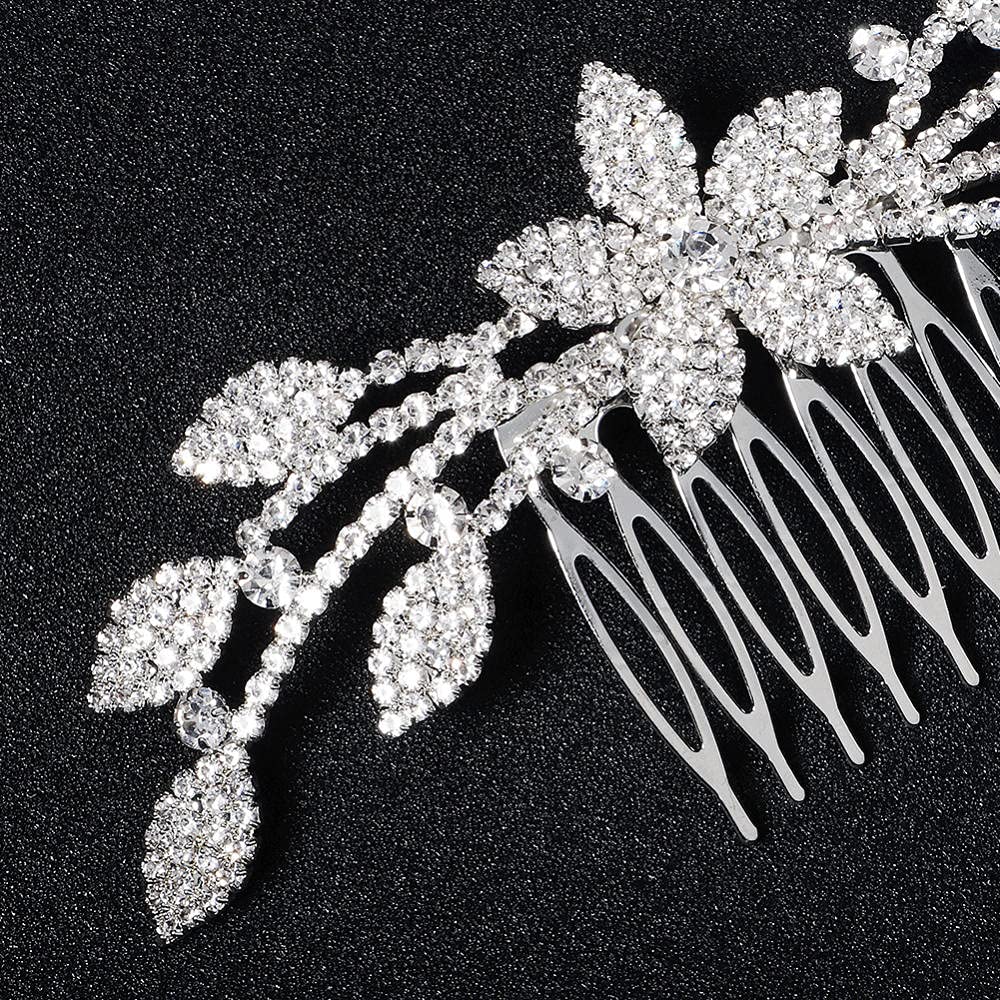 Braut Haarkamm Haarkämme Zubehör, Kopfschmuck, floraler Strass Haarkamm Silber, Einsatzkamm, Braut Seitenkamm Haarteil Haarschmuck für Frauen und Mädchen