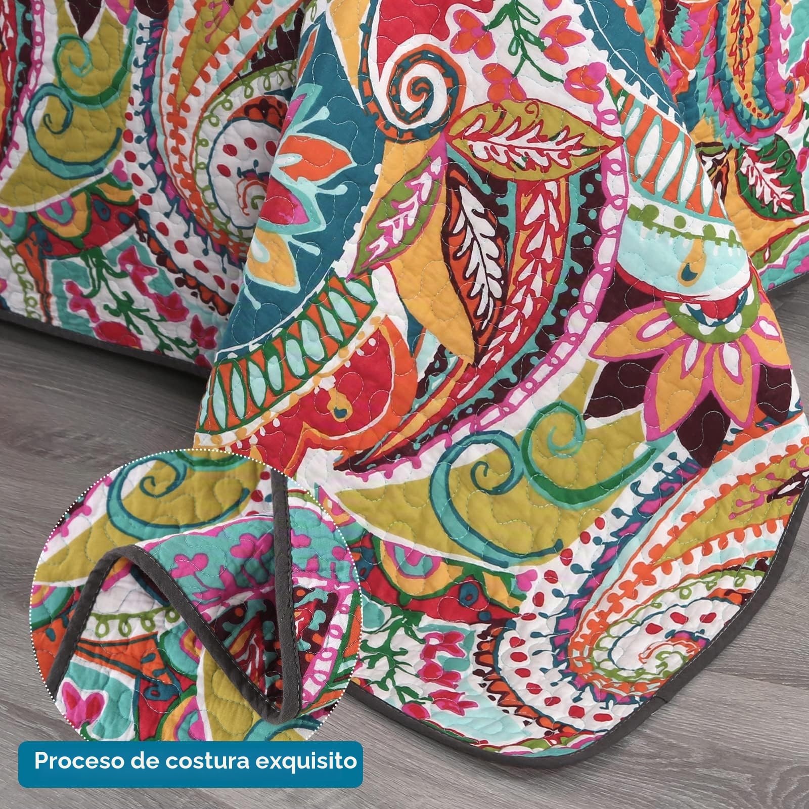 Qucover Colcha Cama 150, Cubrecama 100% Algodón Multicolor Patrón Floral Shabby Chic, Colchas Preciosas Reversibles Otoño e Invierno 230x250 cm con 2 Fundas de Almohada 50x70 cm, Paisley Rojo