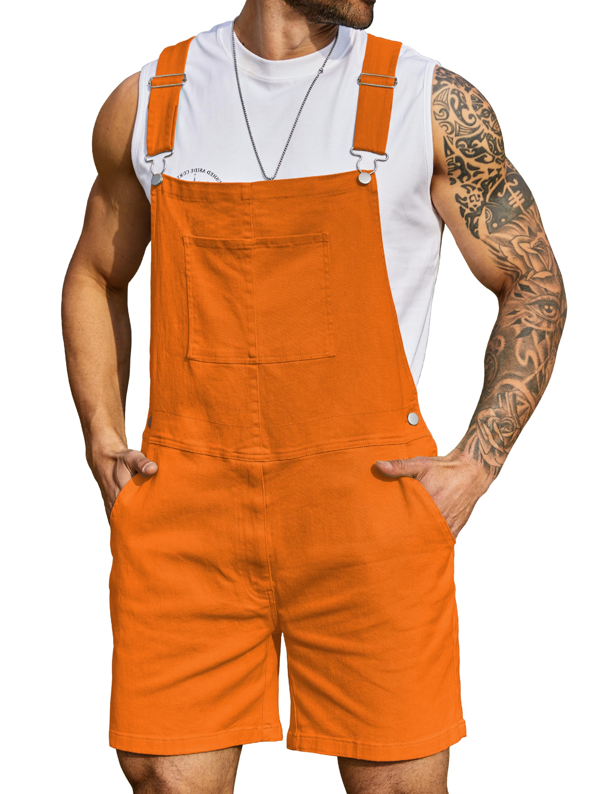 Bindefon Denim Overalls for Men Short Jumpsuit Work Bib Coveralls