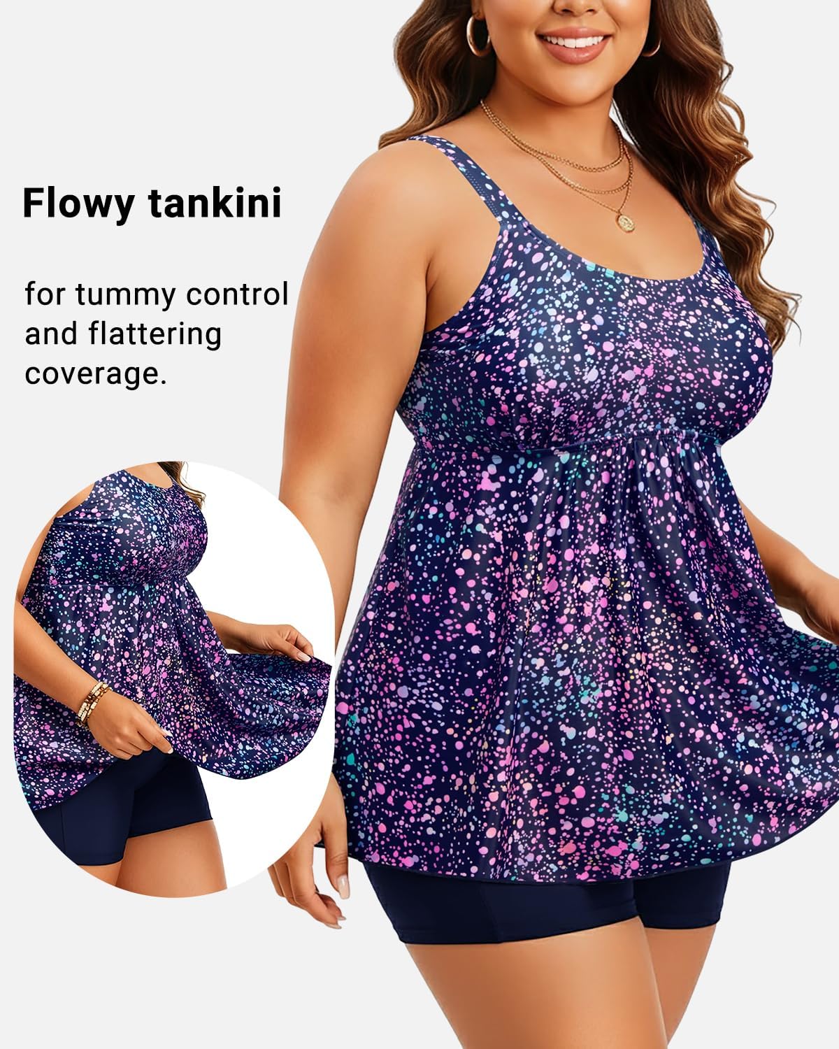 Holipick Plus Size 2 Piece Swimsuit - Women Tankini Bathing Suits Flowy Swim Top with Boy Shorts - Image 5