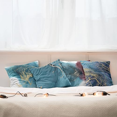 Miniatura 5 de Ambesonne Paquete de 4 fundas de cojín con estampado de mármol, estilo moderno, manchas y manchas nebulosas con efecto sombrío, aspecto de acuarela,