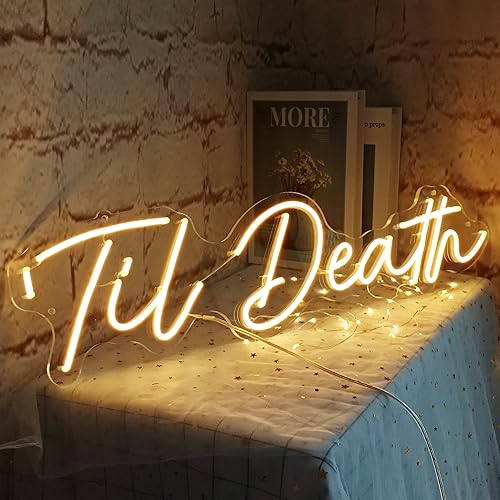 Miniatura 7 de SYLHOME Letrero de luz LED grande de neón con texto en inglés "Til Death" de 24 x 5.9 pulgadas, 12 V, para boda, despedida de soltera, fiesta de