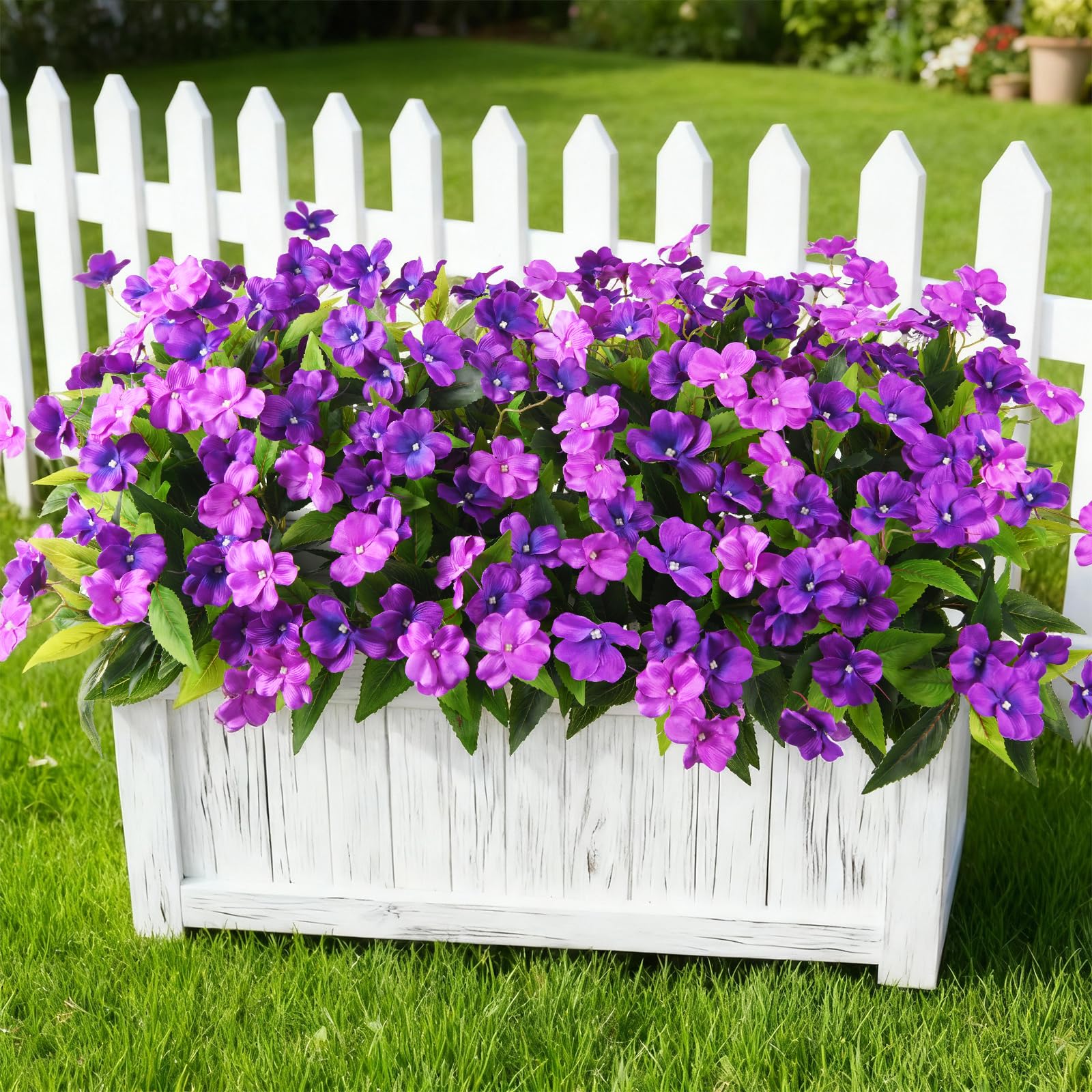 ZFProcess 6 Bundles Artificial Impatiens Flowers Double Purple