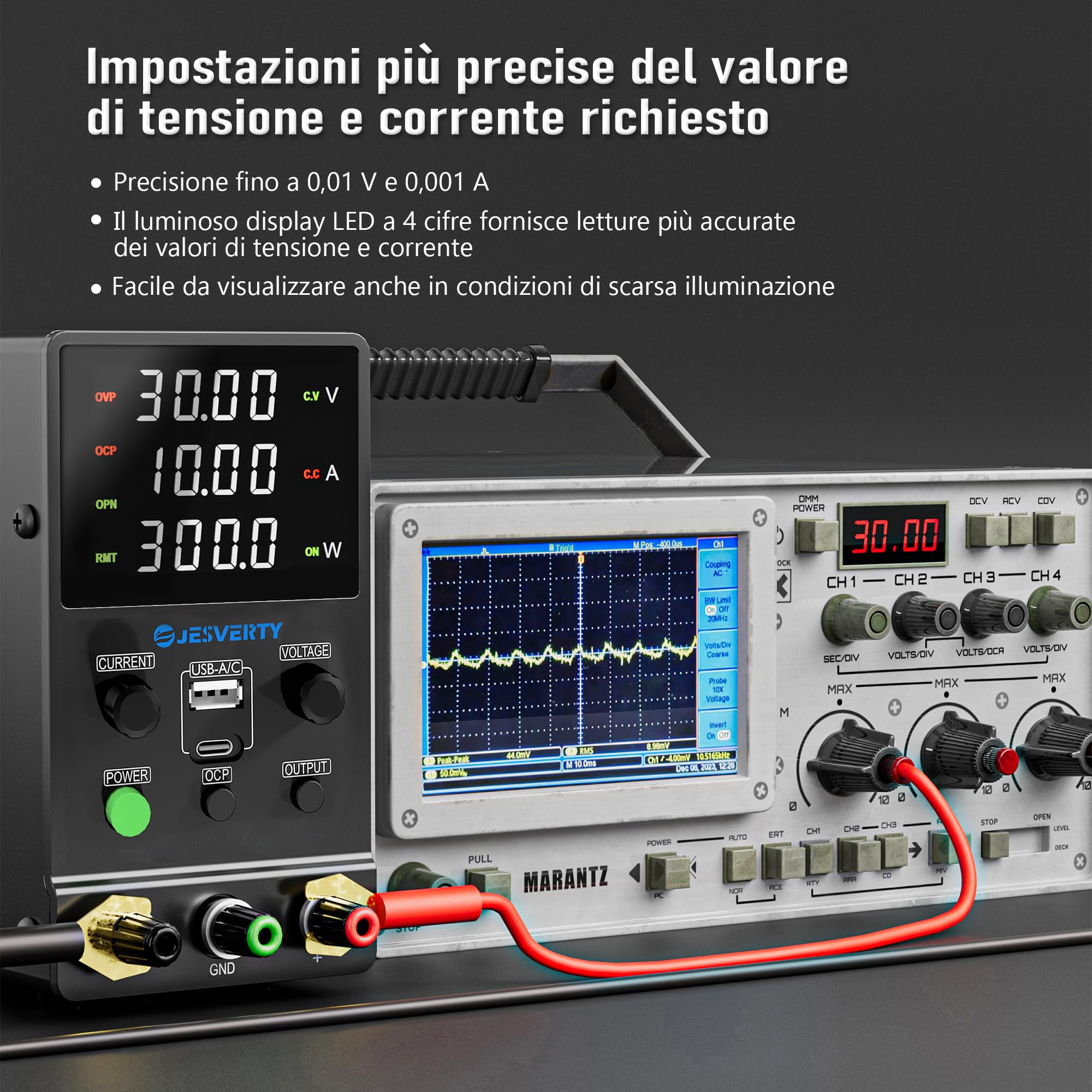 Alimentatore da banco regolabile 0-30V 0-10A SPS-3010M con ricarica rapida USB Type-C 20W