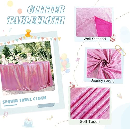 Miniatura 2 de FUHSY Mantel holográfico cuadrado de 55 x 55 pulgadas, color rosa brillante, mantel de plástico iridiscente con lentejuelas, para mesa de