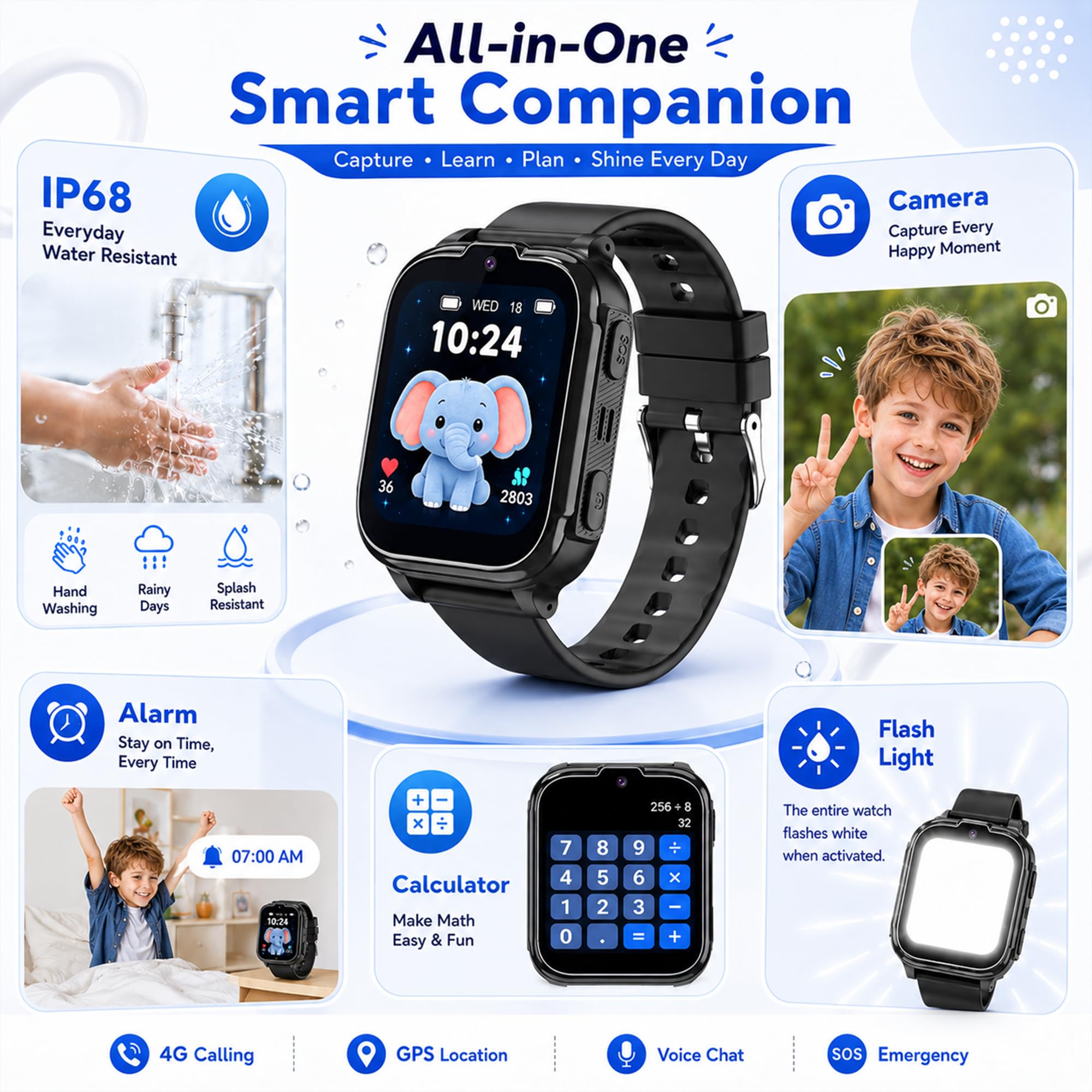 Reloj Inteligente Niño 4G, GPS, Videollamada, SOS, Voz Chat, Podómetro