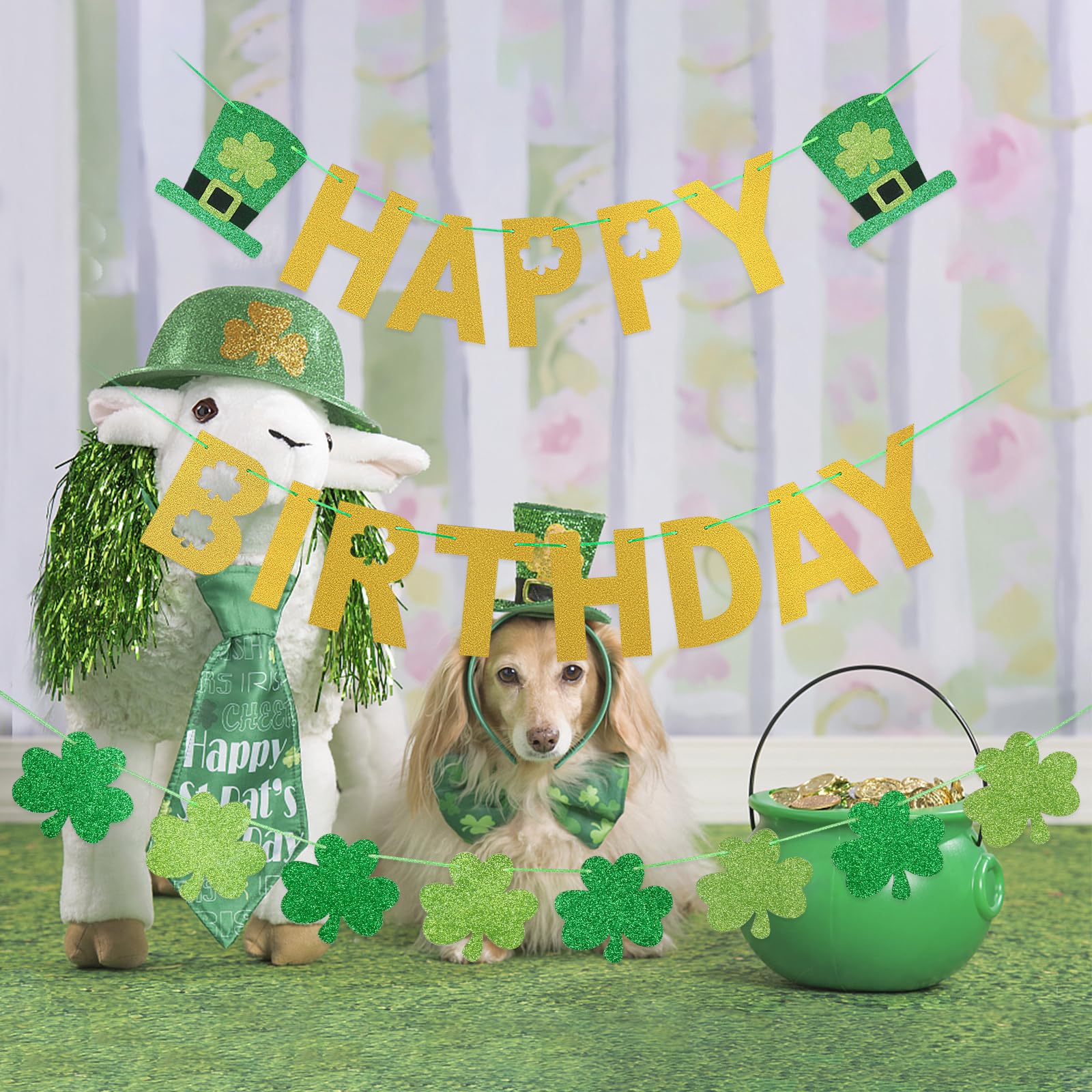 Gold Glitter Happy Birthday St Patricks Day Banner St Patrick's Day Birthday Banner for Saint Patricks Day Birthday Decorations