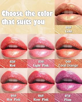 Glitter Red Metallic Lipstick for Women, Long Lasting Hydrating Moisturizing Sparkly Lip Stick, Lightweight Non-Drying Waterproof Creamy Shimmer Pearl Tinted Lip Balm, High Glossy Makeup Gifts-02