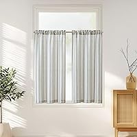 Vista 25 de jinchan Cortinas bohemias de lino para cocina, cortinas escalonadas bohemias para cafetería, cortinas pequeñas a rayas mudcloth estilo granja