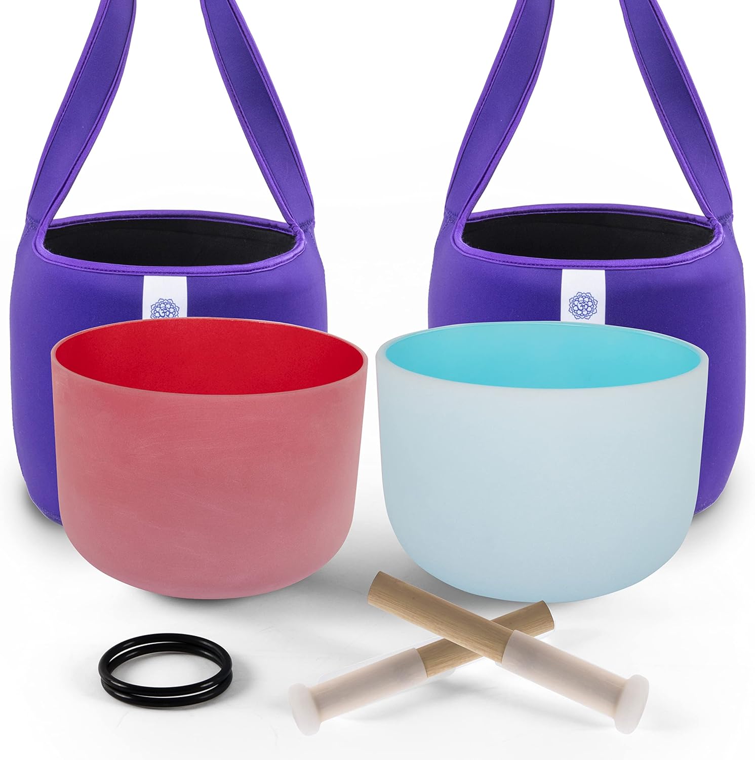 FMTY 10inch Crystal Singing Bowls set prefect pitch(10HZ) Red(Root)+ Blue(Throat) with Carrying Bag Sound Bowls Chakra Bowl