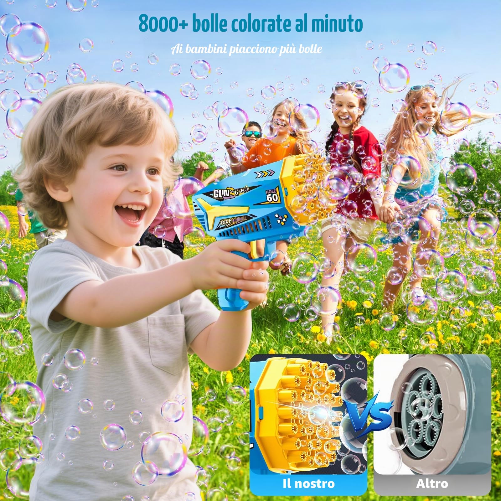 Sparabolle di Sapone, 2 Pieces Macchina Automatica per Bolle, 200ml Liquido Incluso, 10 Confezioni di Liquido per Bolle, Pistola Bolle di Sapone per Feste Compleanno All'aperto Matrimoni