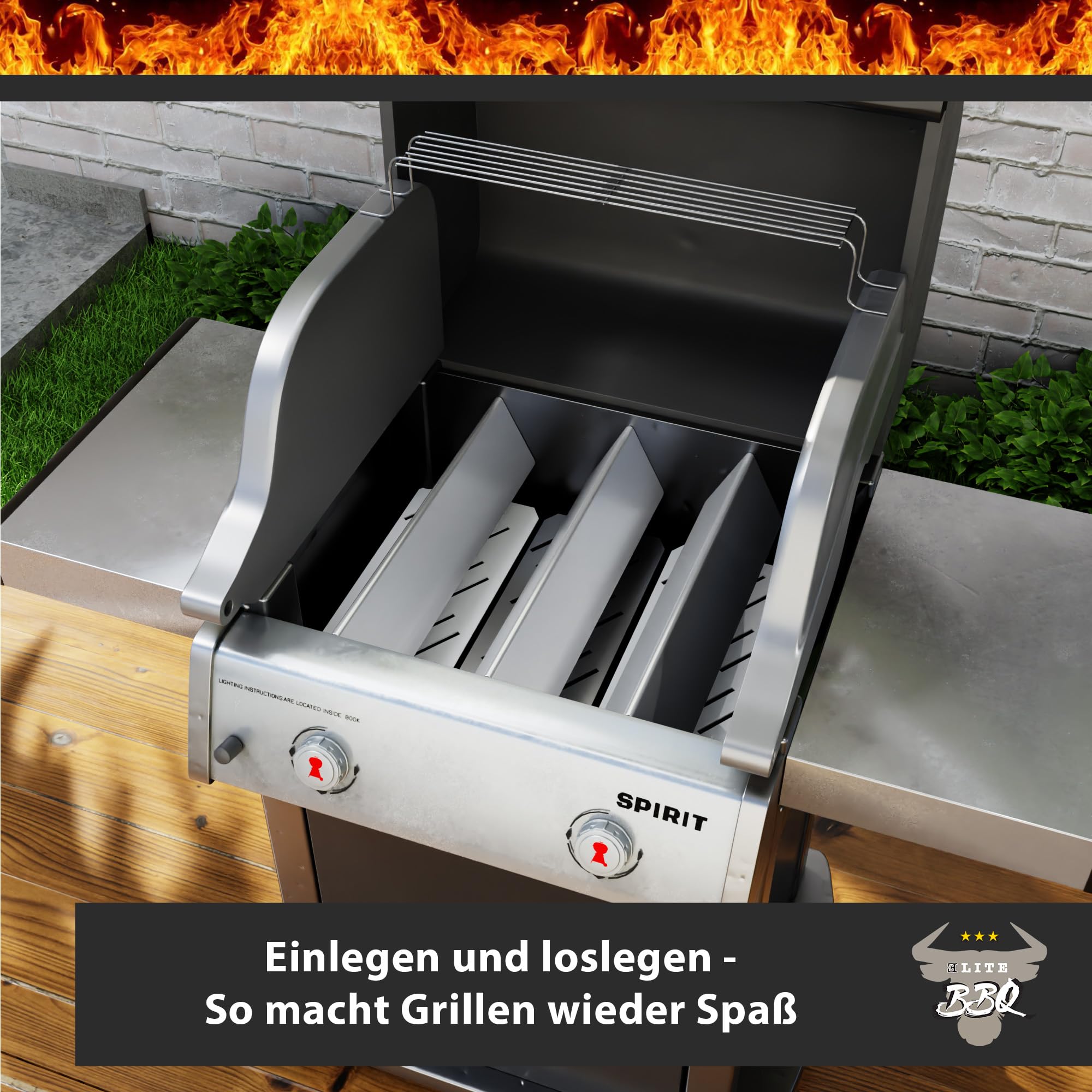 Elite BBQ 1,5 mm di copertura per bruciatore massiccio per Weber Spirit 210 220 dal 2013, Flavorizer Bars Weber Spirit Barbecue a gas Spirit 210 pezzi di ricambio 7365 riflettore termico Spirit I & II