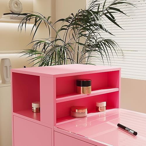 Miniatura 7 de Furnicare Mesa de manicura, escritorio de maquillaje de uñas con cajones, mesa de uñas para tecnología de uñas, almacenamiento de maquillaje,