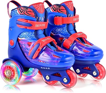 SULIFEEL Adjustable Roller Skates for Girls Boys Kids,Fun Illuminating Light Up Flash Wheels Three-Point Type Balance Suitable for Beginners Indoor Roller Skating