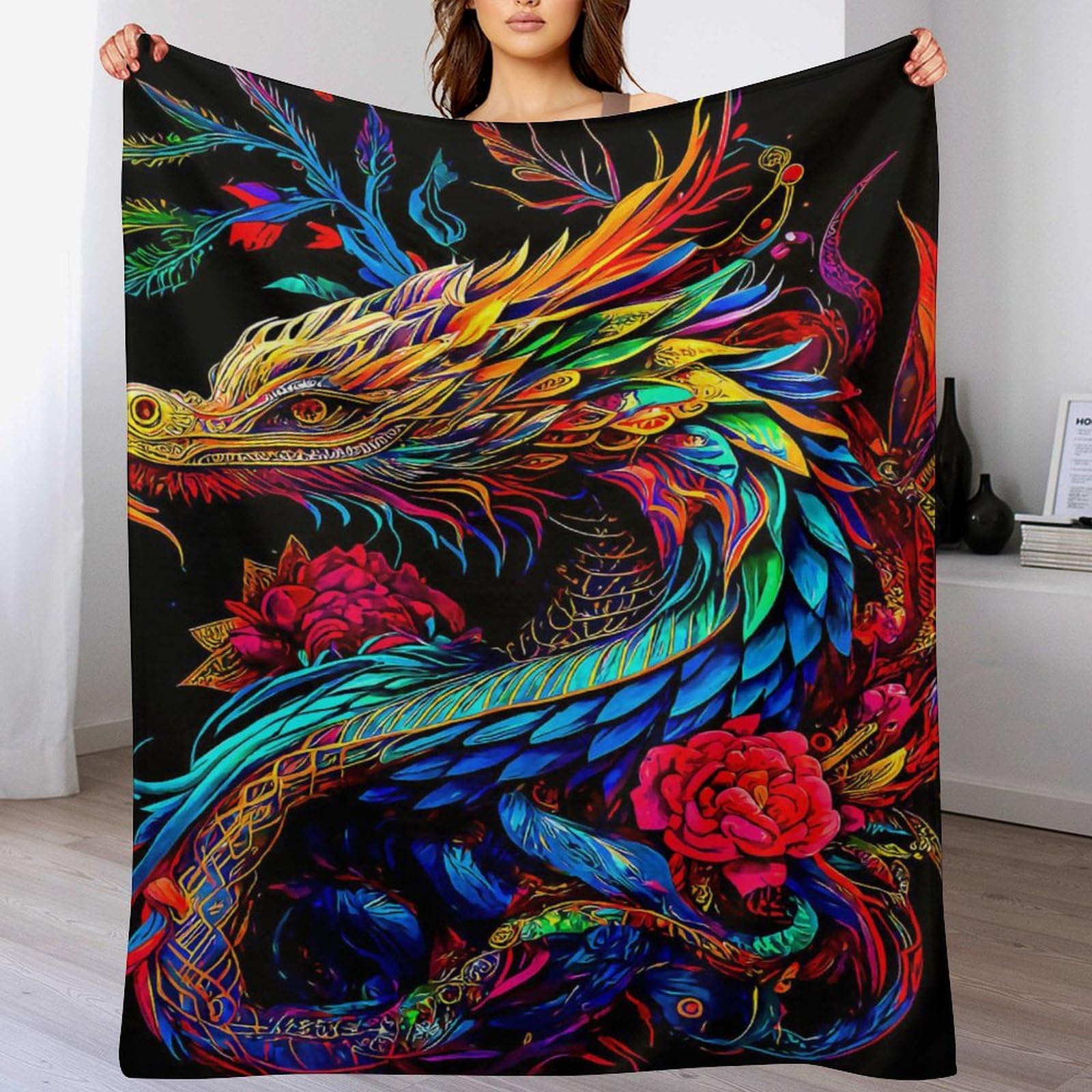 Couverture canapé dragon super douce en flannel chaude pour voyage et maison