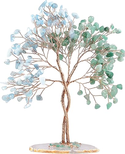 Nupuyai Árbol de dinero hecho a mano de buena suerte con base de rebanada de ágata, piedra de cristal de energía curativa, árbol bonsái en casa