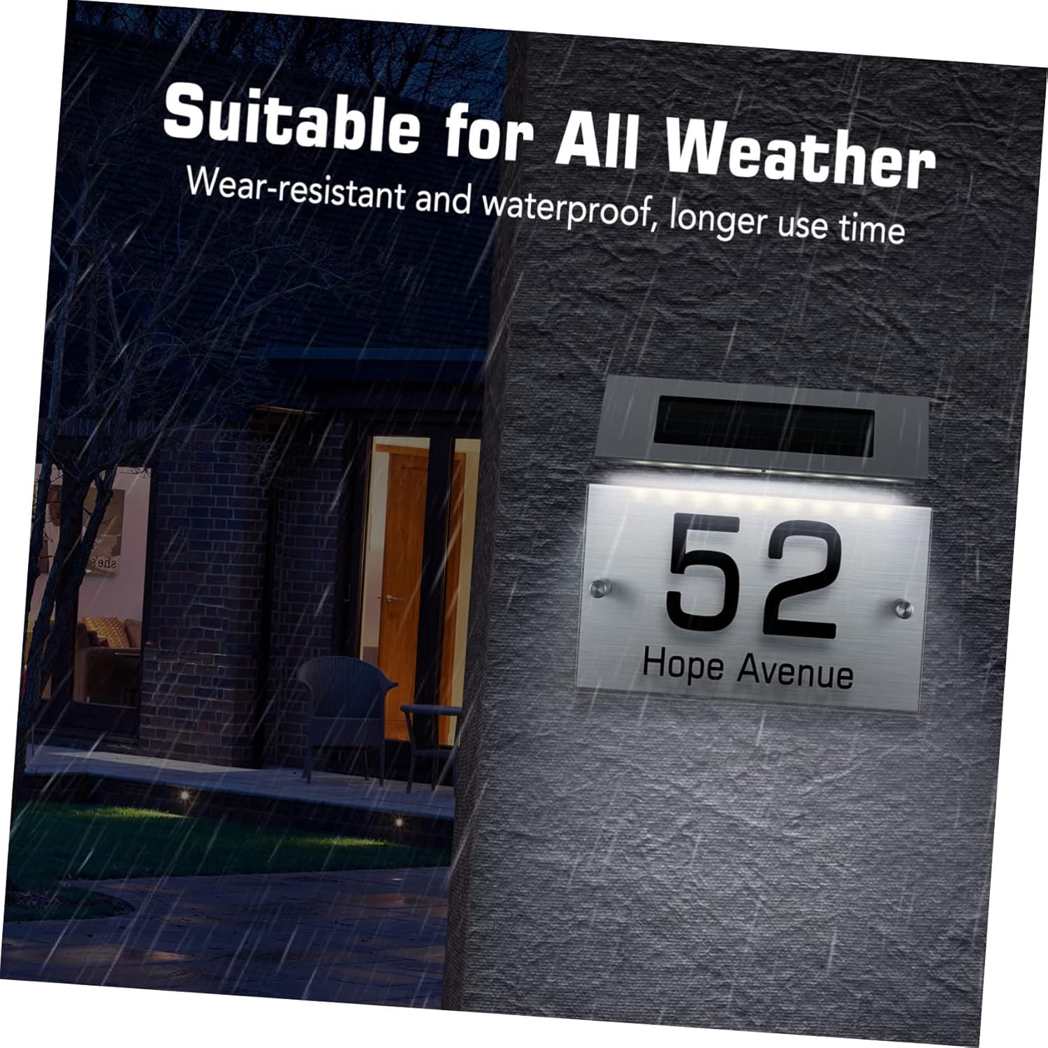 Solar-powered House Number Light Solar Doorplate Acrylic Address Sign Easy Install Night Usage Patio