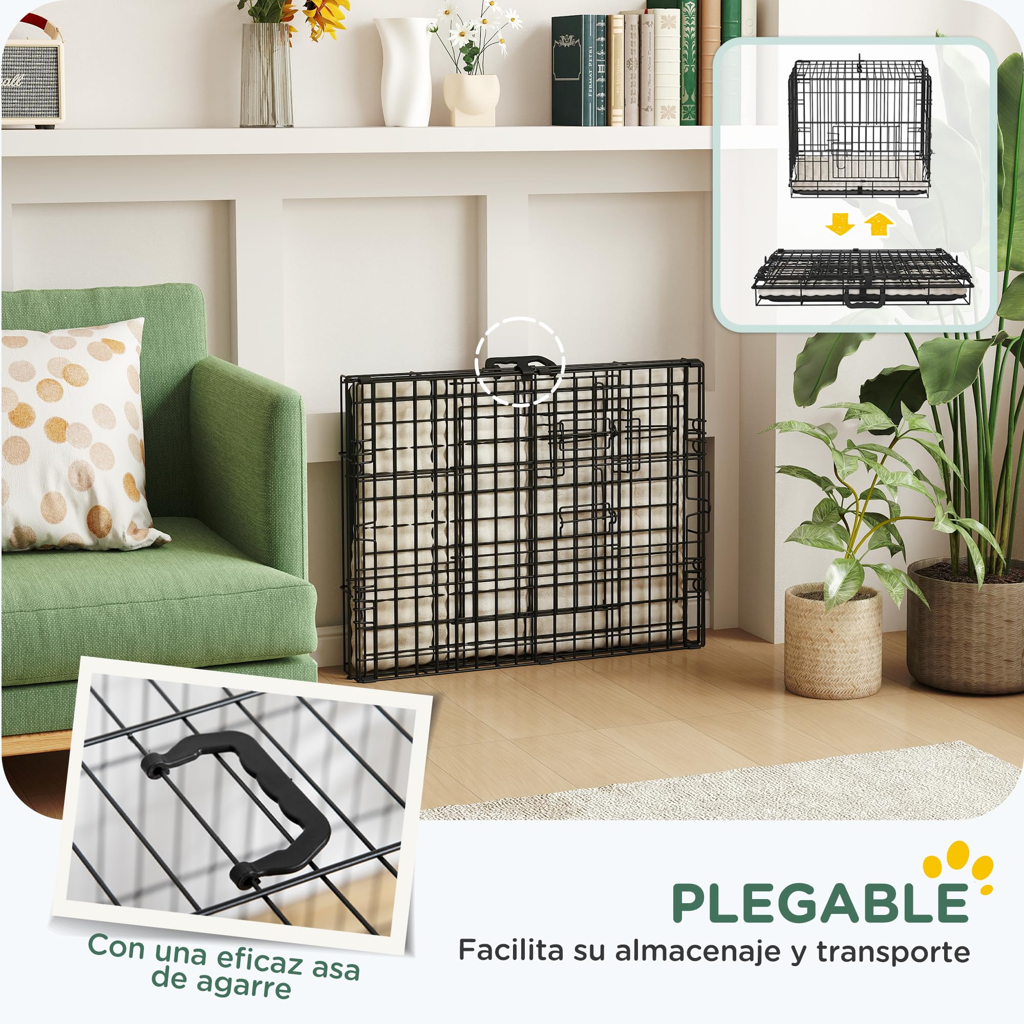 PawHut Cage pour chien robuste pour très petits chiens 60x45x50 cm Noir | Cage pliable en métal, 2 portes, plateau amovible, nettoyage facile, coussin doux, poignée transport, pour chiots
