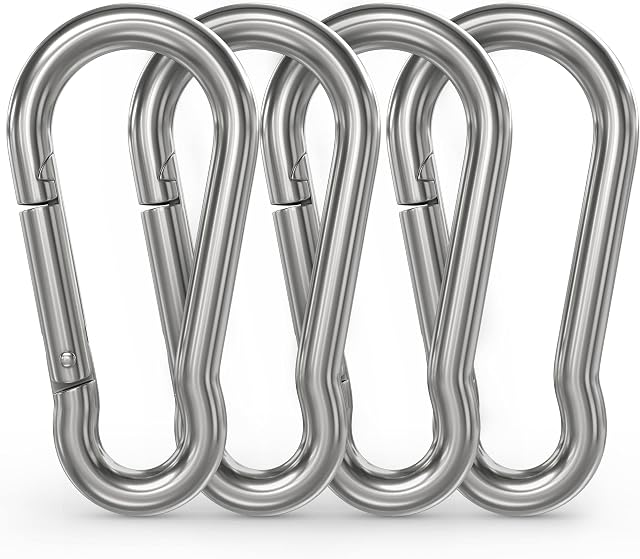 Outsal Carabiner Clip,4 Pcs 304 Stainless Steel M6 Clips, Caribeana Clips For Hiking, Camping, Fishing, Dog Leash & More, 60mm Small Carabiner Clip Heavy Duty Holds Upto 70Kg