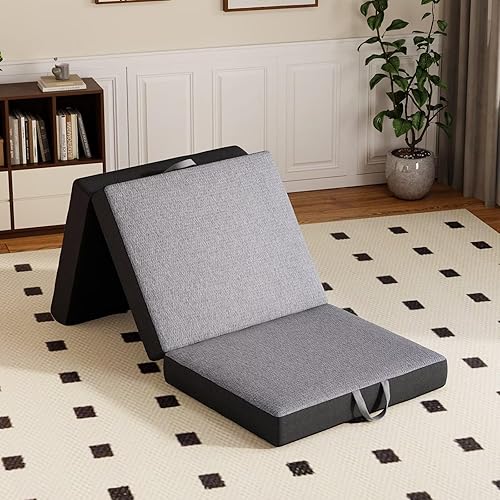 Vamcheer Colchón triple plegable tamaño individual Colchón plegable de 4 pulgadas para viajes, caravana, campamento, habitación de invitados, yoga,