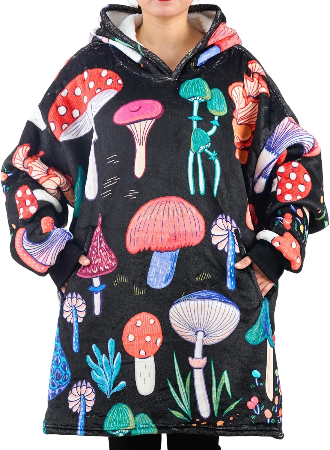 Mushroom Gifts for Women & Men - Wearable Mushroom Blanket Hoodie, Oversized Flannel Blanket Hoodie for Adults, Perfect Birthday & Christmas Gifts, One Size Fits All