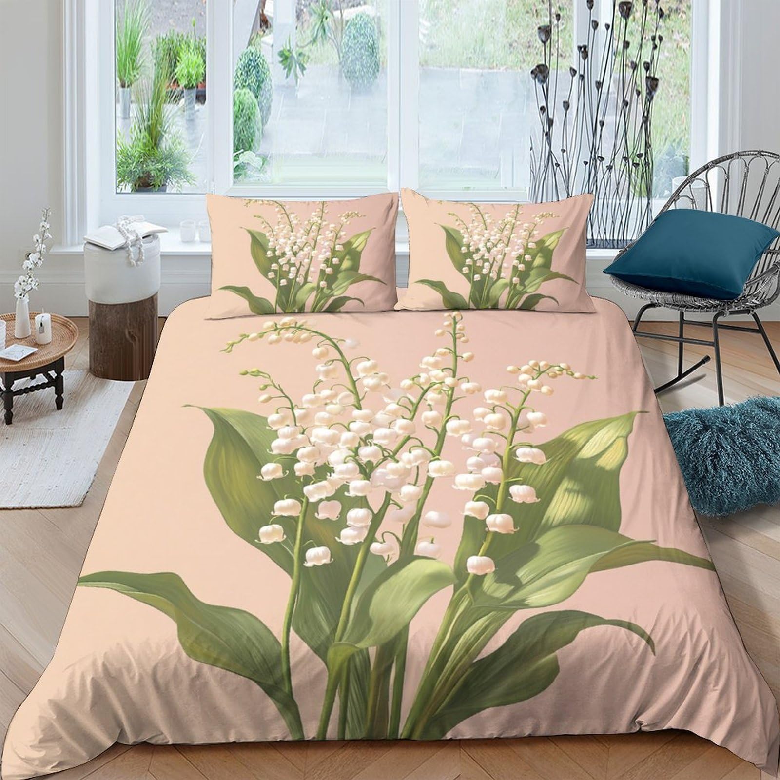 Ctjqhvkz Style-3 3D Printed Lily Of The Valley Fitted Sheet Microfiber Soft Floral Bed Sheet Bedroom Decor Anti-Slip Machine Washable Single（135X200cm）