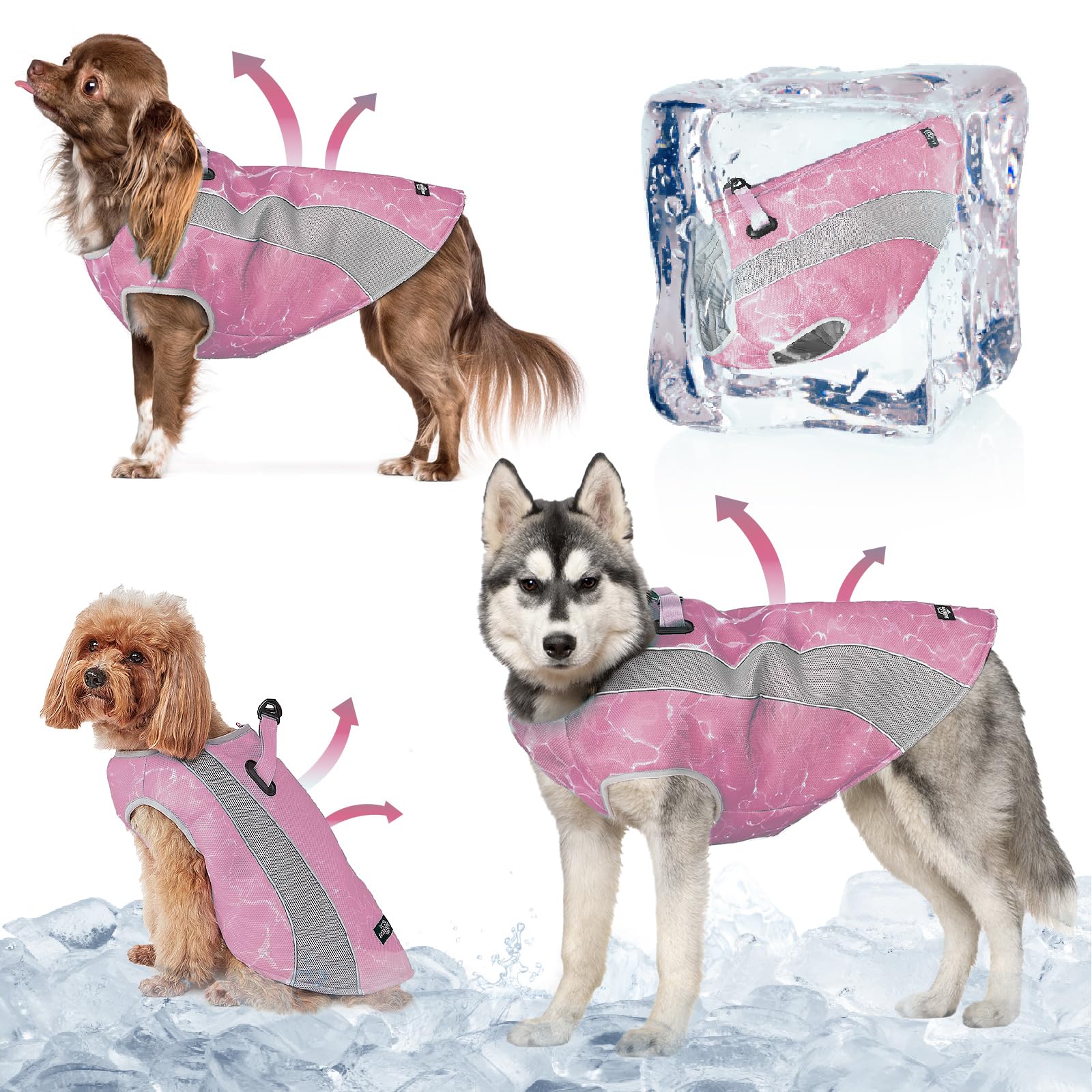 TOPSOSO Dog Cooling Vest Jacket with Double Adjustable Zippers and Buckle