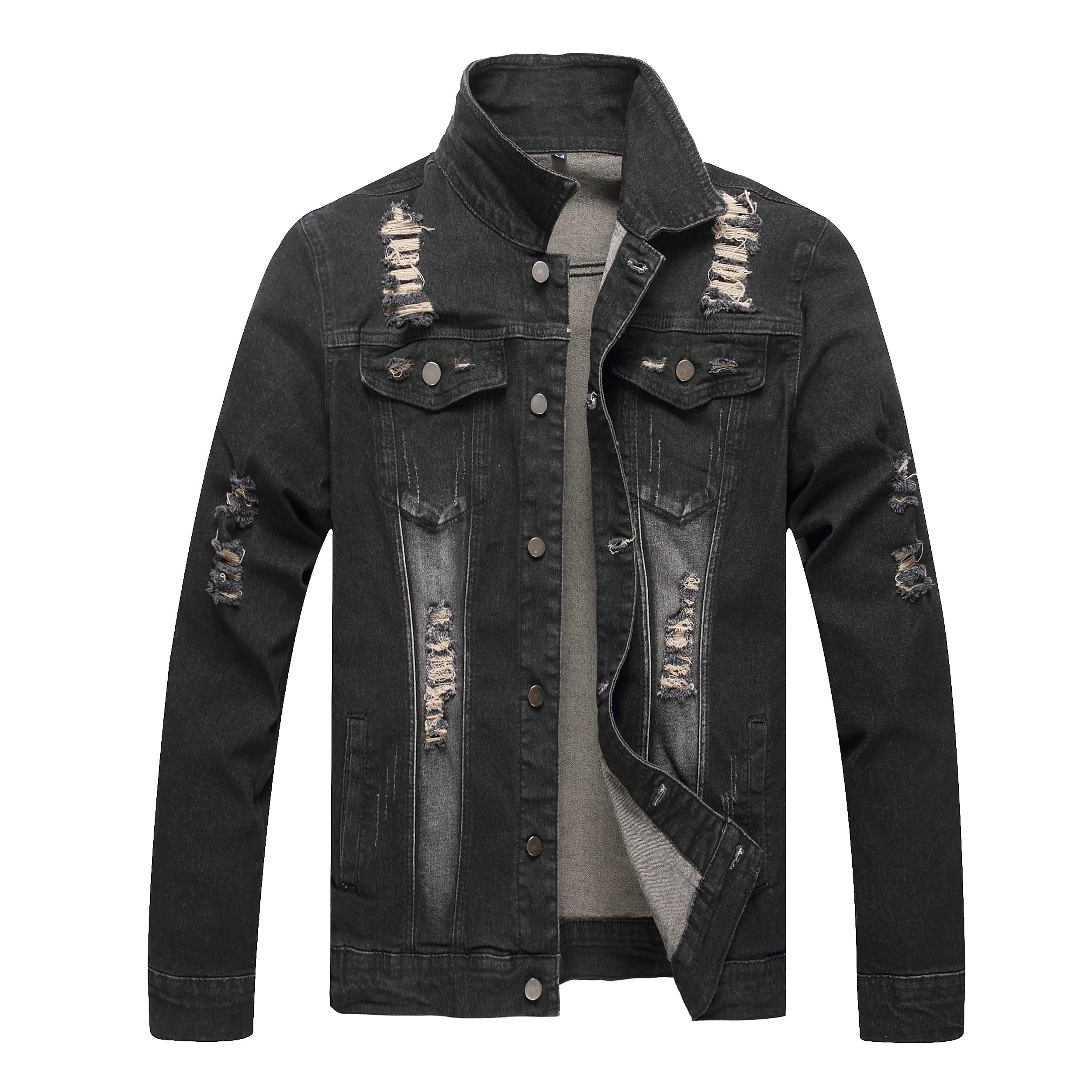 QIMYUM Jean Jacket For Men, Distressed Slim Denim Jacket