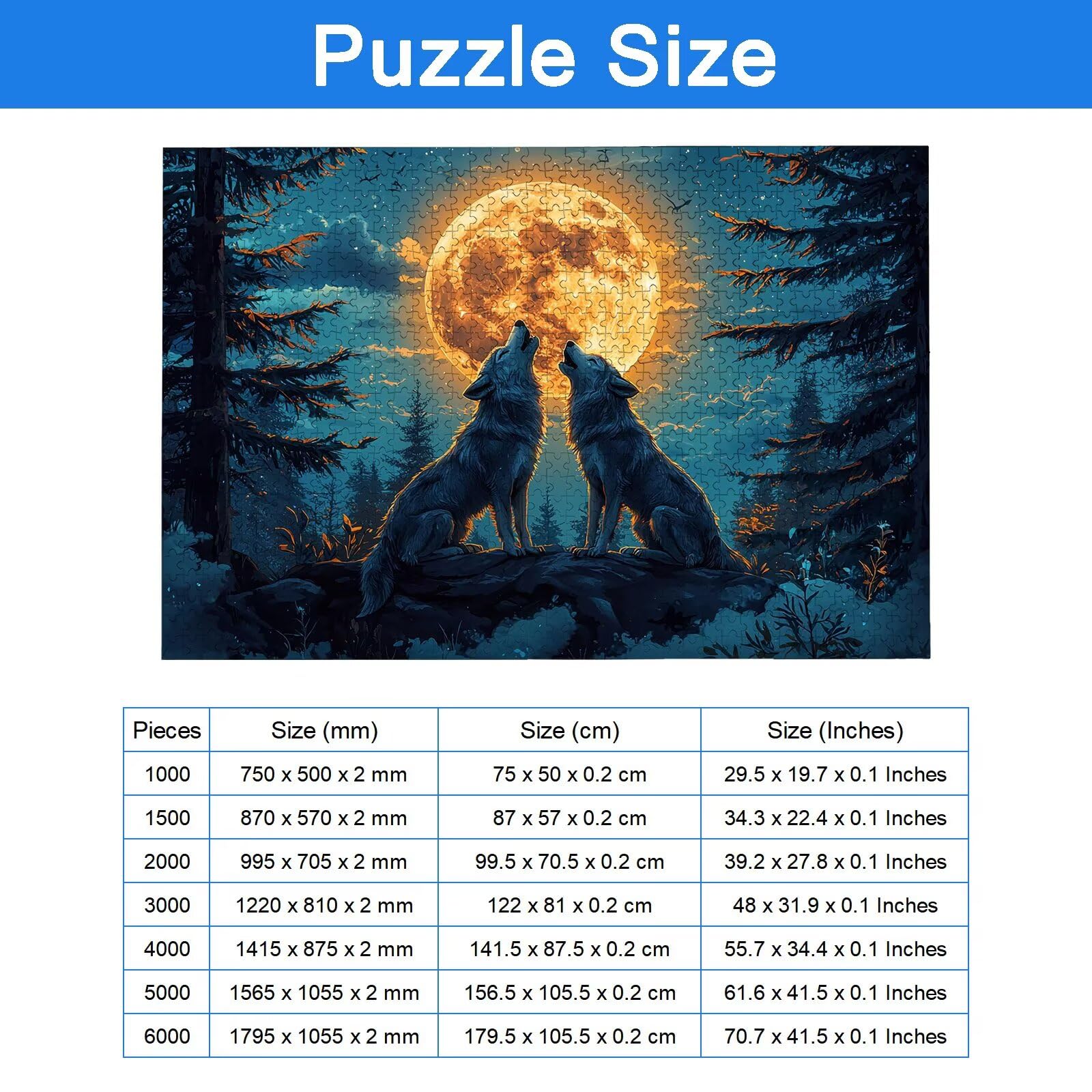 Puzzle 1500 Pezzi Lupo, Puzzle Luna 1500 Pezzi Arte per Adulti e Bambini, Misura: 87x57 cm, Puzzles Legno per Adulti con Squisita Scatola di Imballaggio, Regalo Donna e Uomo, Decorazioni Casa, -9045
