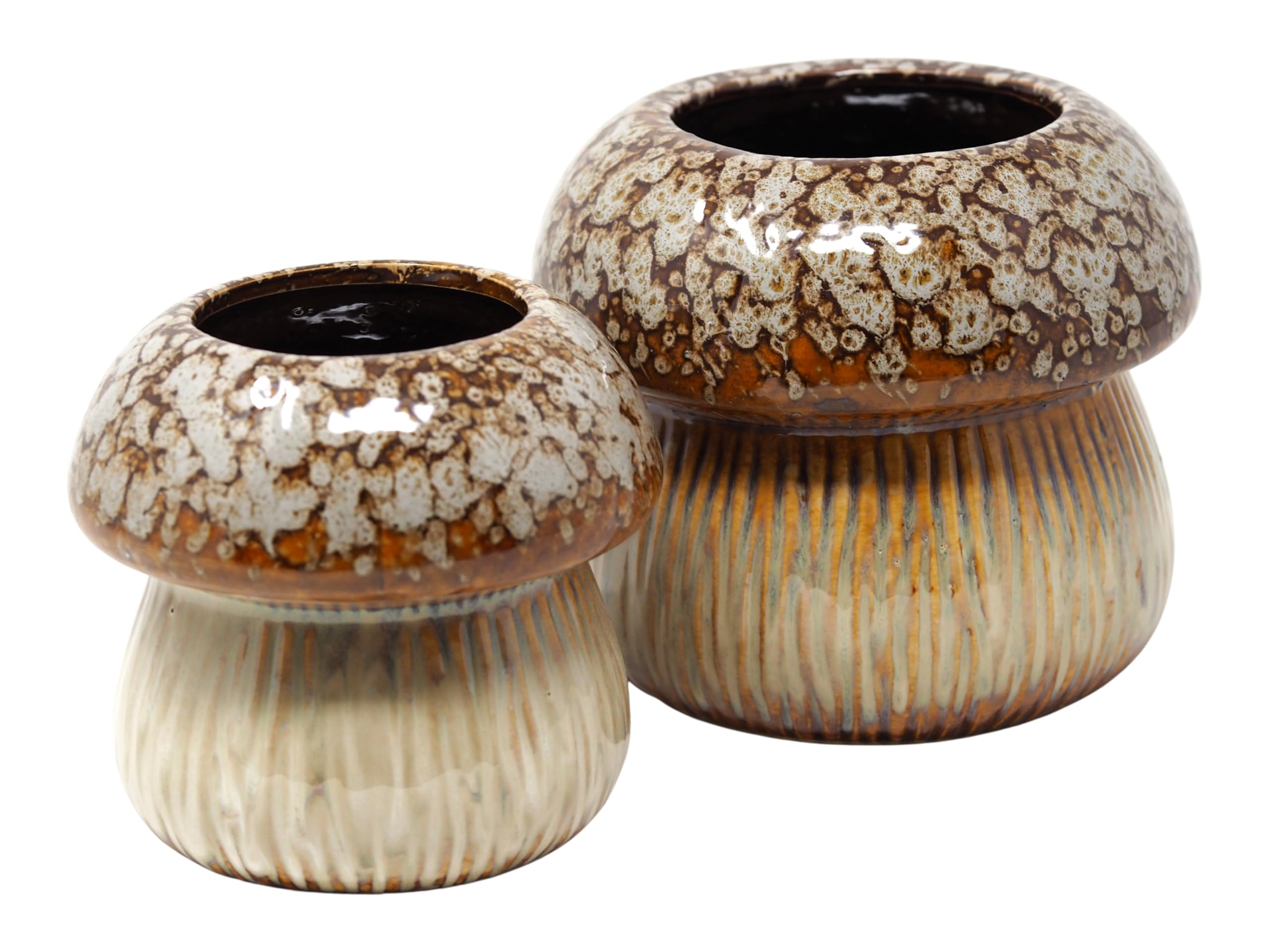 Blue Whale Gifts Mushroom Toadstool Glazed Ceramic Plant Pot Set - Purple Cream - Set of 2
