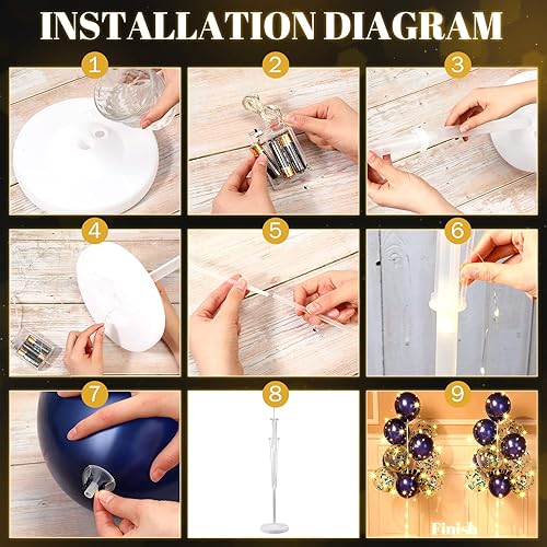 Miniatura 2 de Juego de 2 soportes de columna para globos de suelo con luces LED, 40 globos, soportes para globos, centros de mesa, soporte de torre de globos para