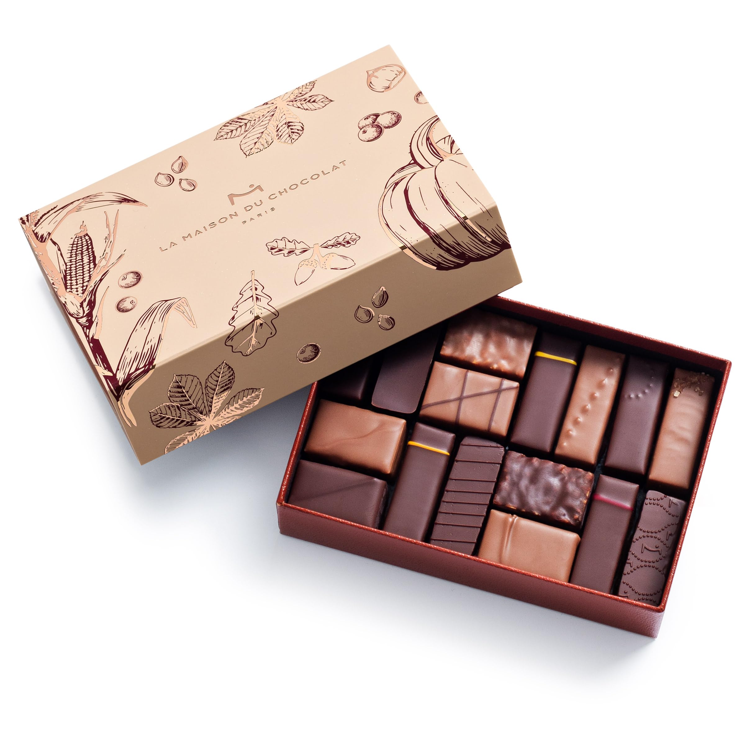 La Maison Du Chocolat Limited Edition Holiday Gift Box 16 Pcs - Milk Chocolate and Dark Chocolate Pack, Gourmet French Chocolate, Christmas Gifts