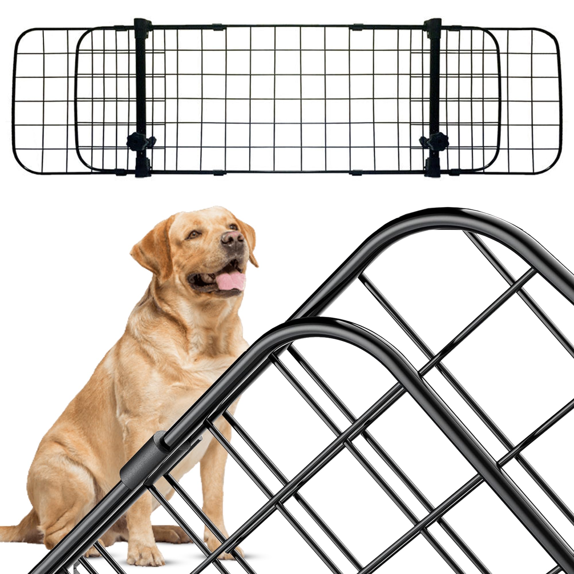 Headrest Dog Guard Barrier for Cars boot, Universal Expandable 90 - 154CM Heavy-Duty Metal Mesh Adjustable Dog Barrier for Dog Cat Pet No Tool Easy Installation Fit Most Vehicles SUVs HatchBack Estate