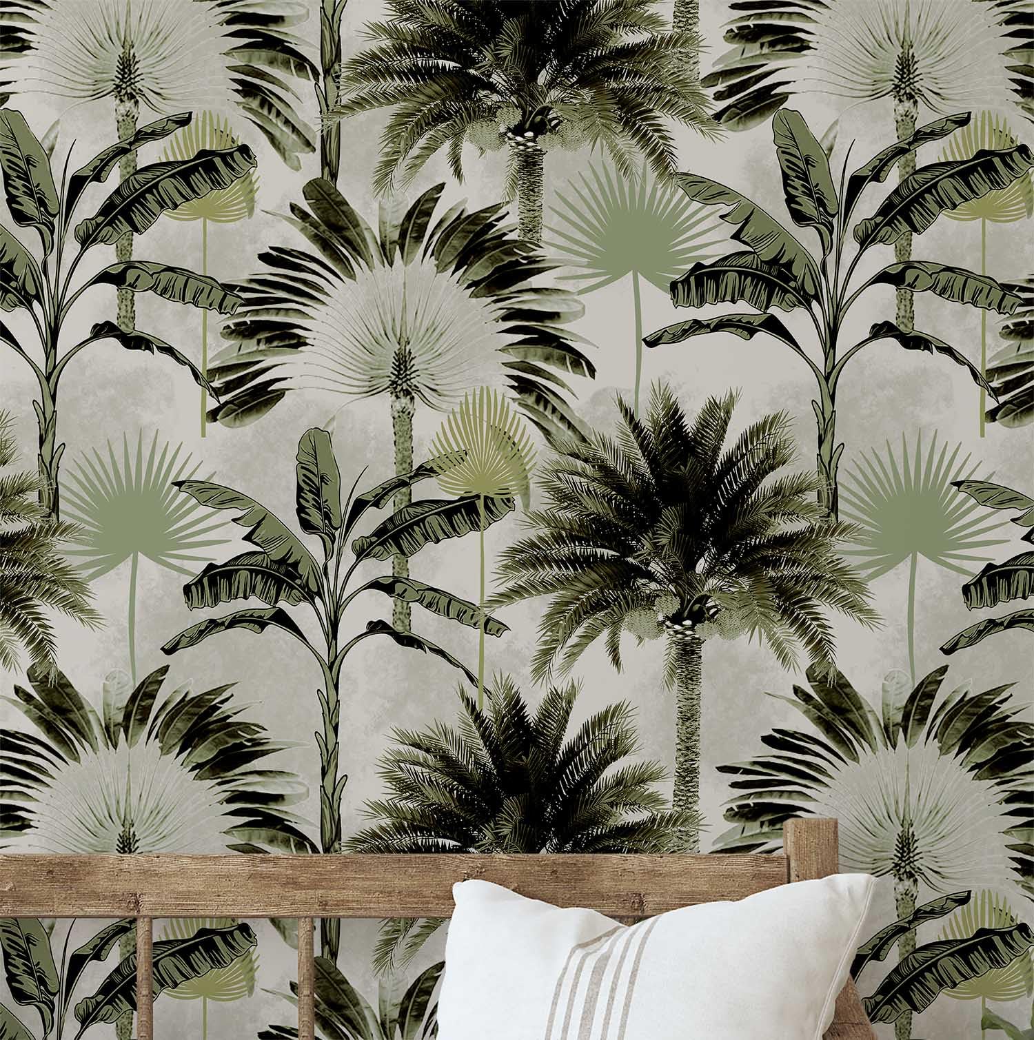 Papier peint jungle monochrome vert S4Sassy en vinyle autocollant 63.5x152 cm pour salon