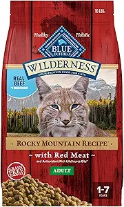 Blue Buffalo Wilderness Adult Dry Cat Food, Rocky Mountain Recipe, Chicken-Free & Grain-Free Recipe Made with Natural Ingredients, Red Meat, 10-lb Bag