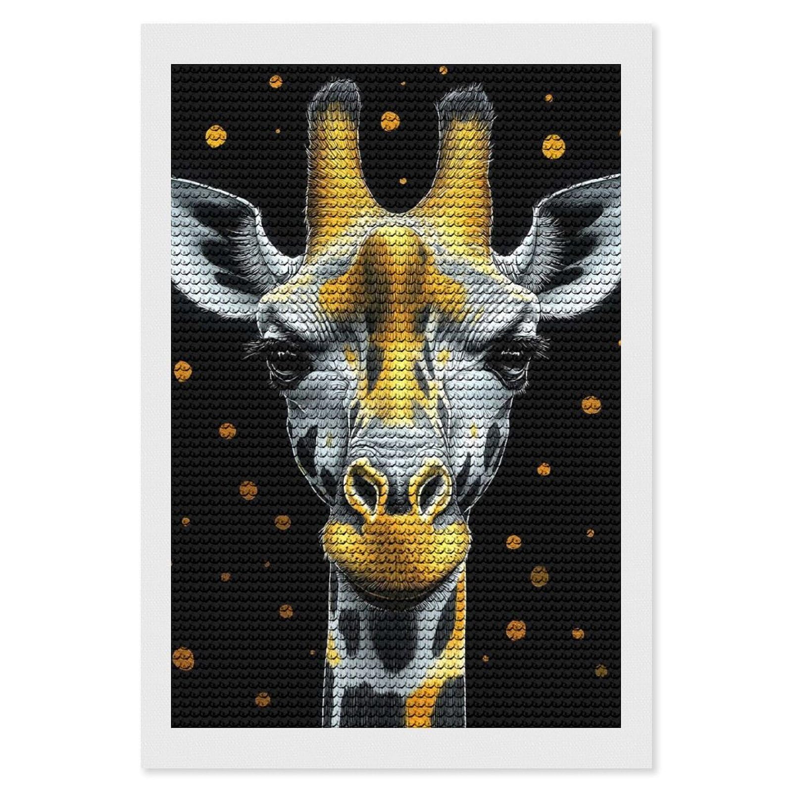 Junmoney Golden Giraffe Portrait Animal Diamond Painting Kit 8"x12", for Women, Simple to Start, Bedroom Decor, Christmas Gift, Good for Quiet Evenings